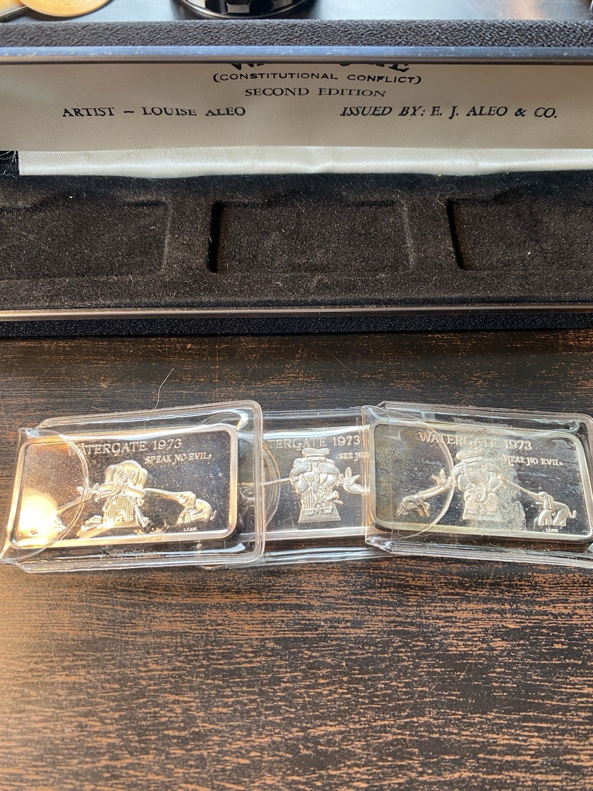 Aged E.J. Aleo & Co. Watergate 1973 Second Edition Silver Bar Set 1 oz .999 Fine