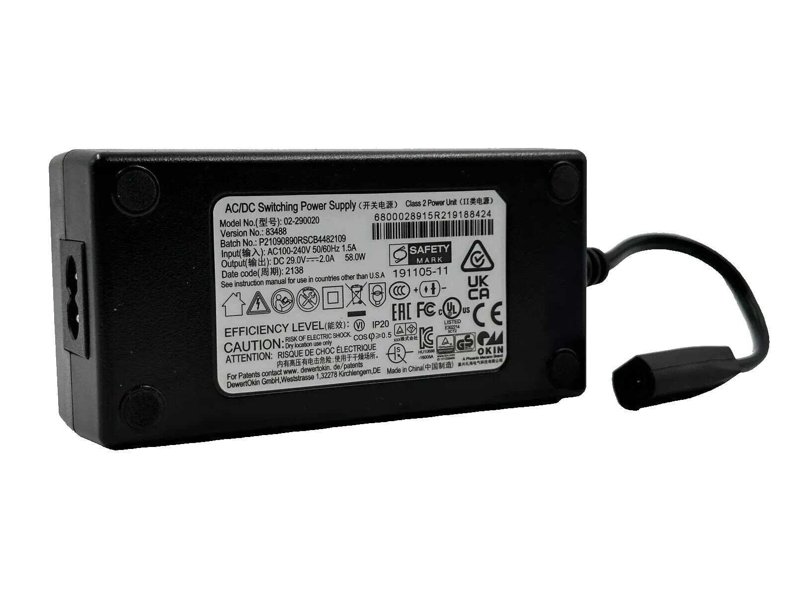 Okin 02-290020 AC/DC Switching Power Supply for Tempur-Pedic Ergomotion Serta F