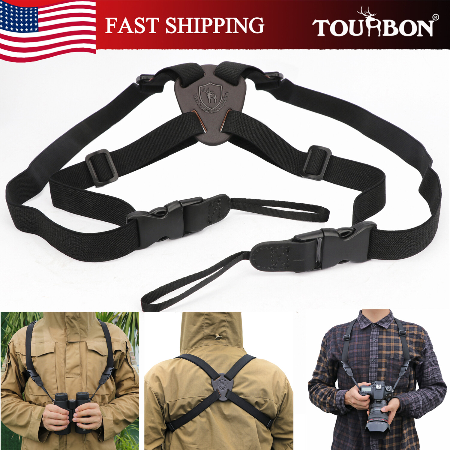 TOURBON Binoculars Harness Camera Strap Lanyard Holder Carrier Belt Universal-BK
