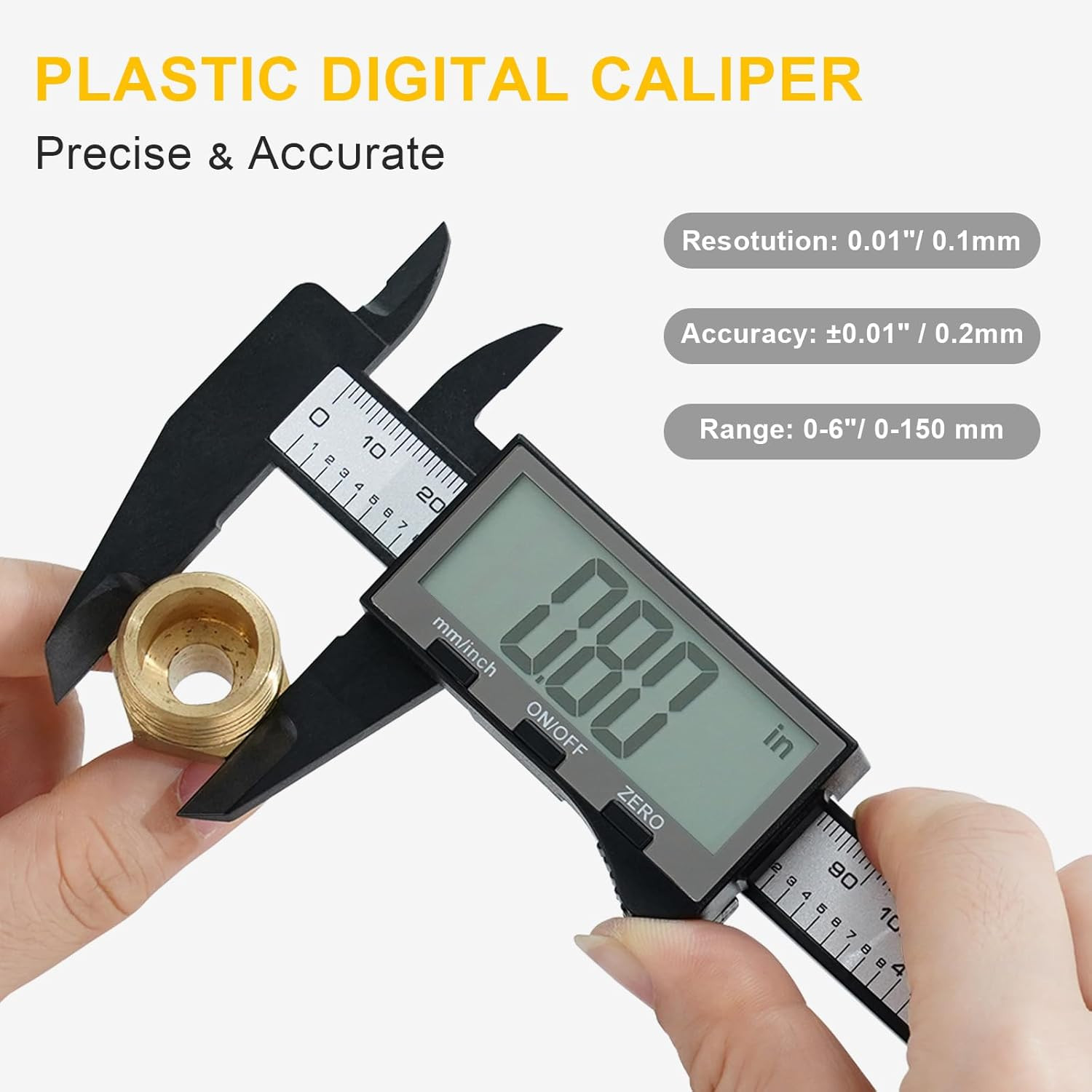 6 Inch Digital Dial Caliper with Large LCD Screen, Plastic Vernier