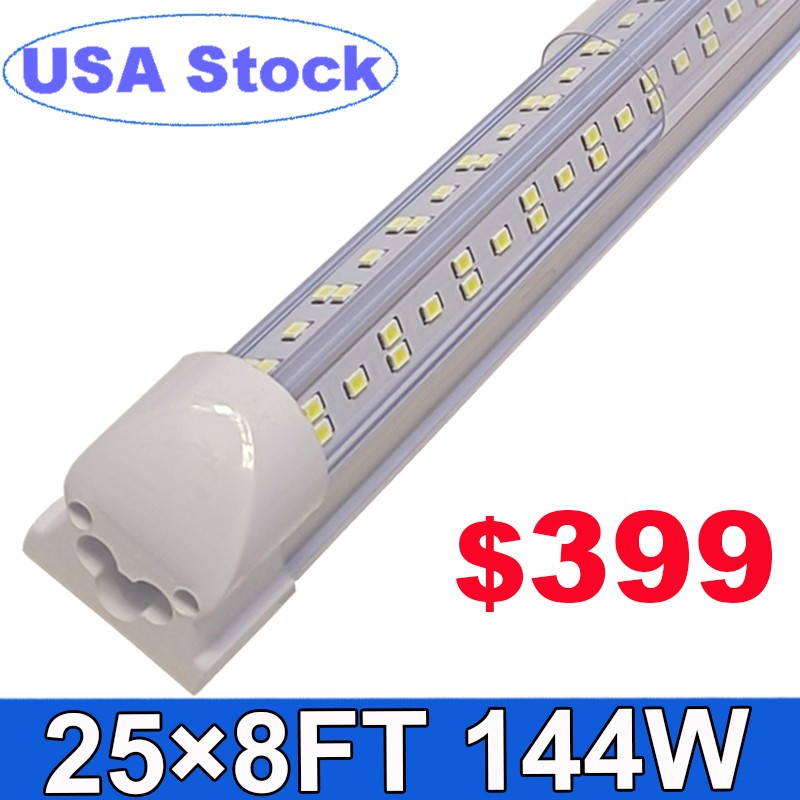 25 Pack 8 Foot LED Shop Light Fixture 8FT T8 LED Tube Light 8' 144W Garage Light