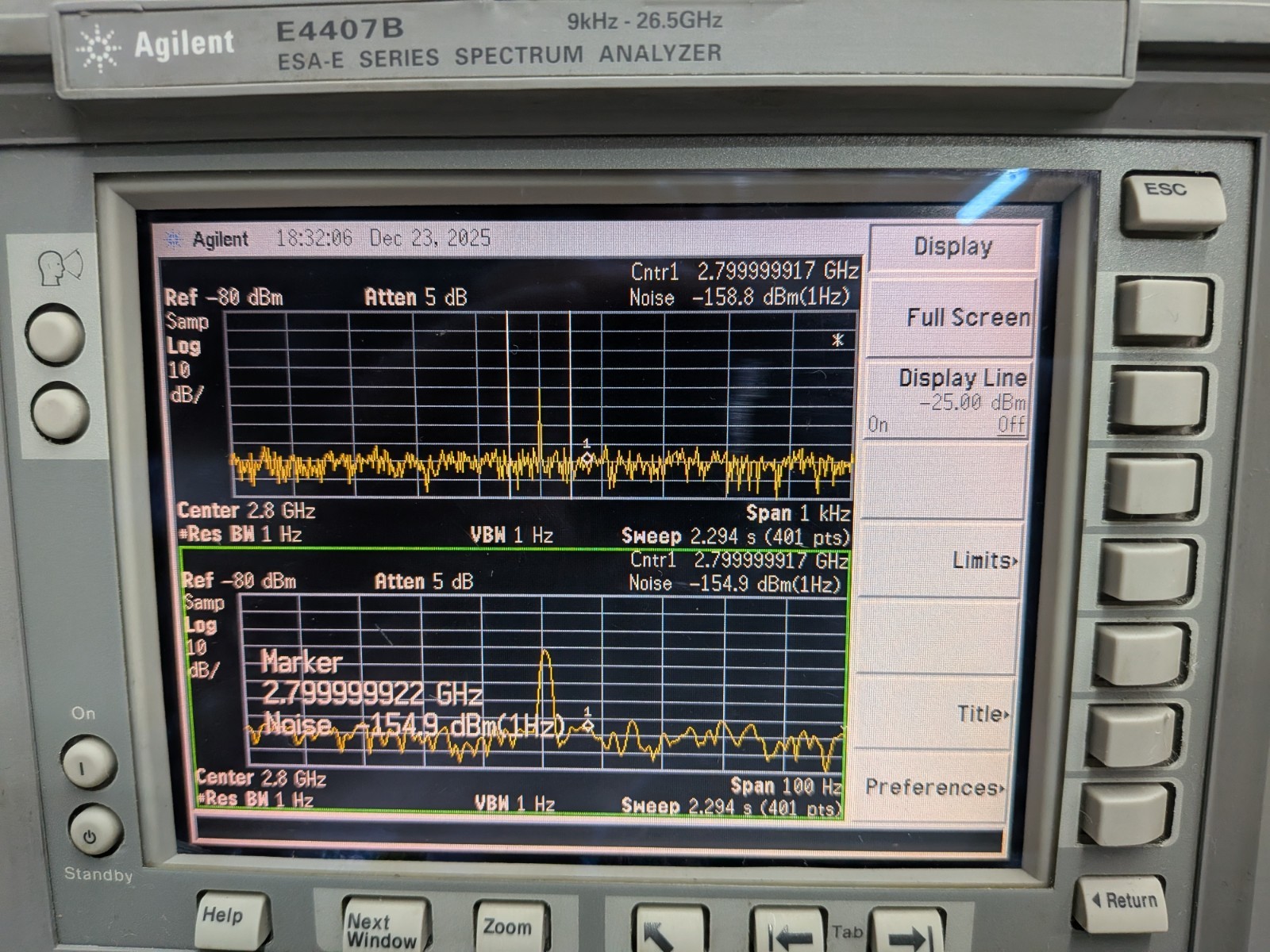 Agilent HP Keysight E4407B Spectrum Analyzer 27 GHz Loaded NFA Noise Figure 219