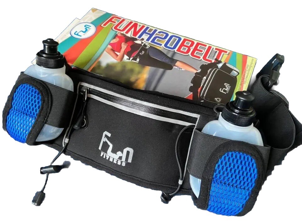 Blue Running Cycling Belt Waist Pack Bag W Water Bottles Sports Phone Pouch