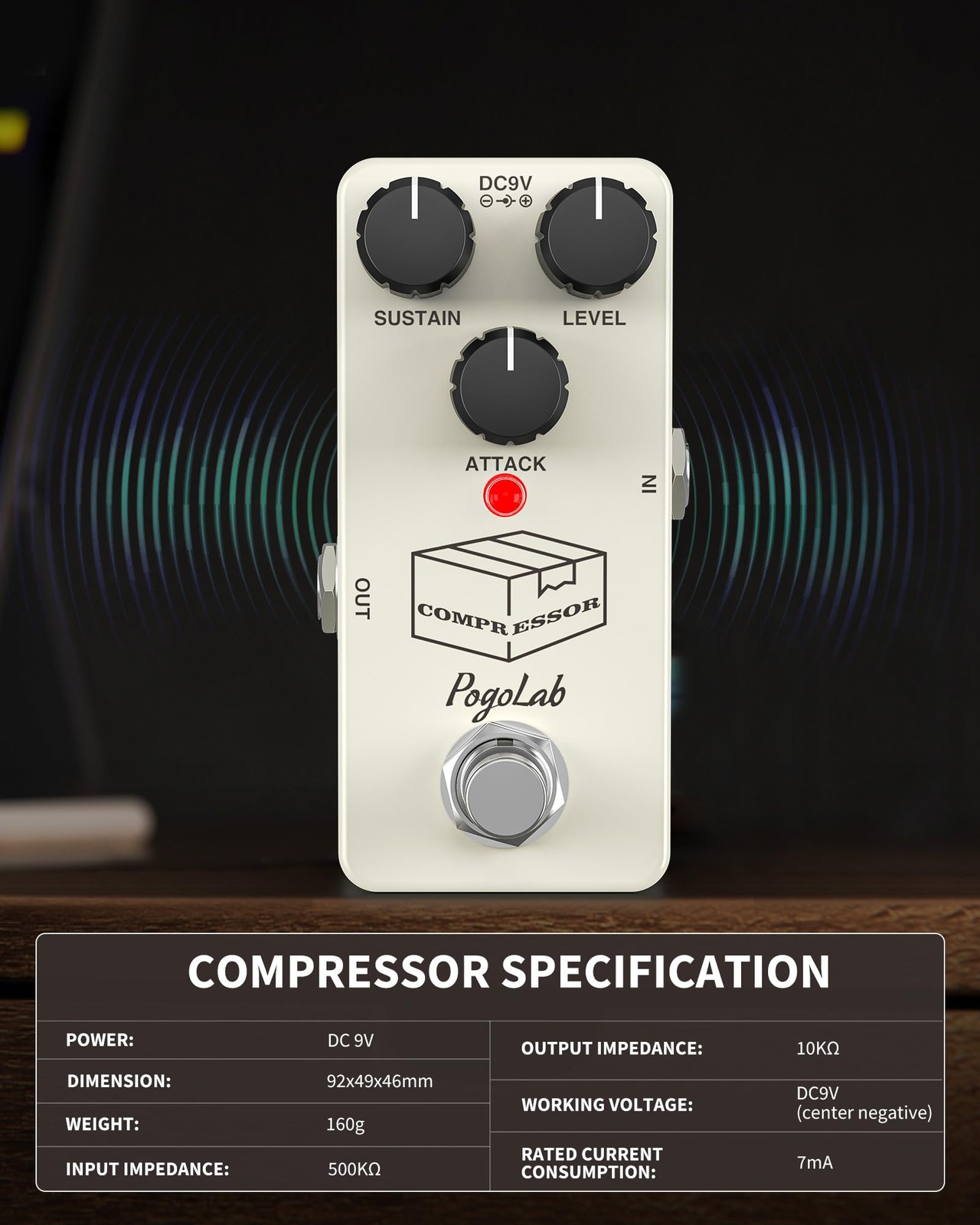 Pogolab Compressor Pedal, Guitar Pedal Compressor, Mini
