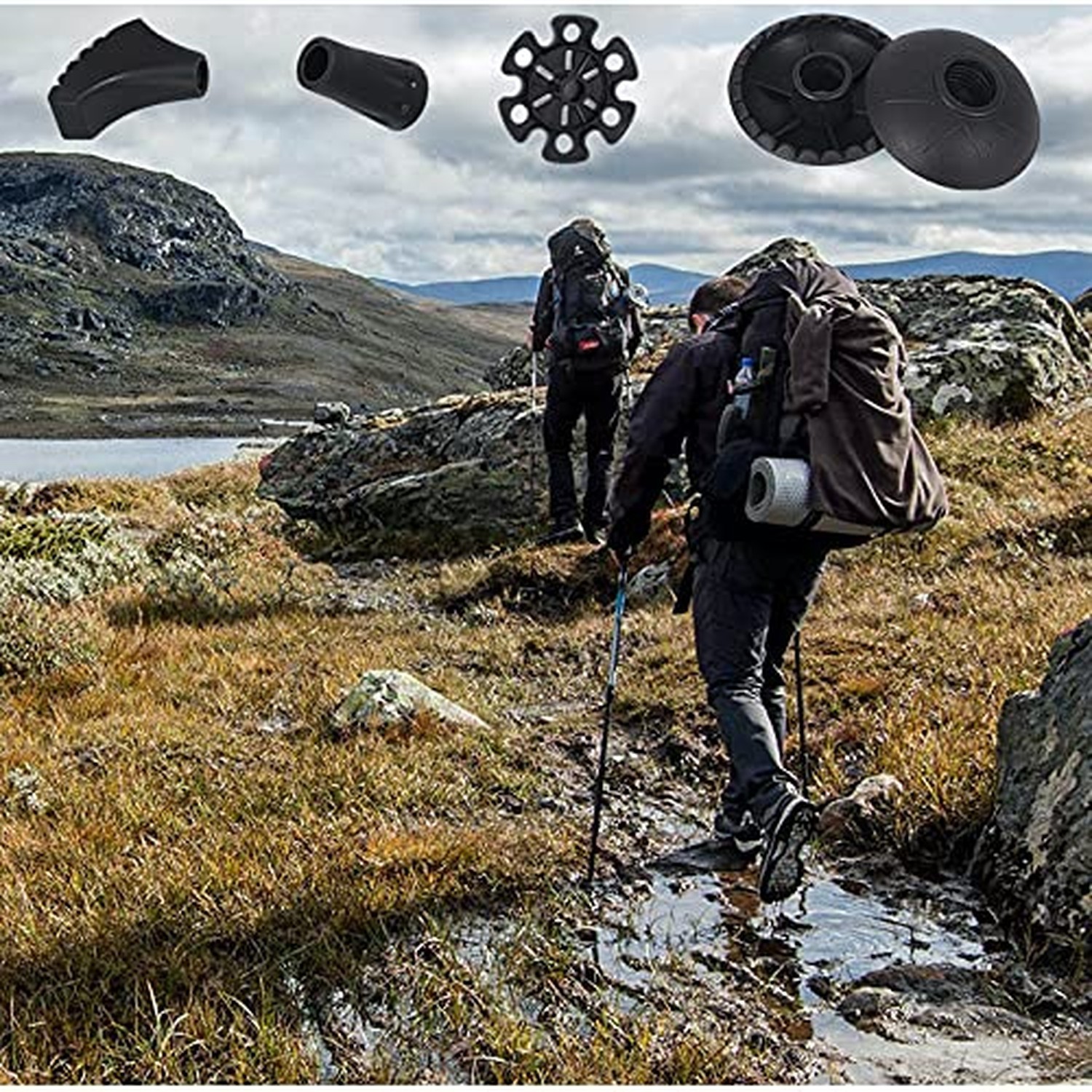 Walking Stick Tips Rubber 4pcs Trekking Pole Tips Replacement- Rubber Feet fo...