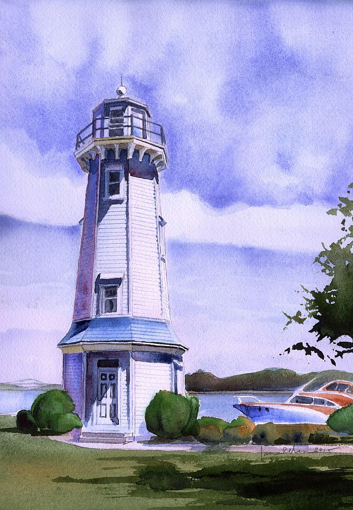 Grand Island Lighthouse Niagara River Buffalo, New York. Watercolor Notecards