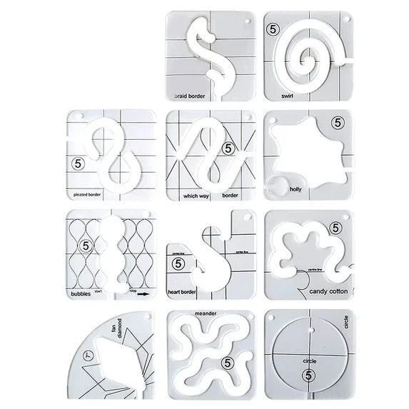 11PCS Free-Motion Quilting Template Set-Sewing Ruler & Clear Acrylic Ruler