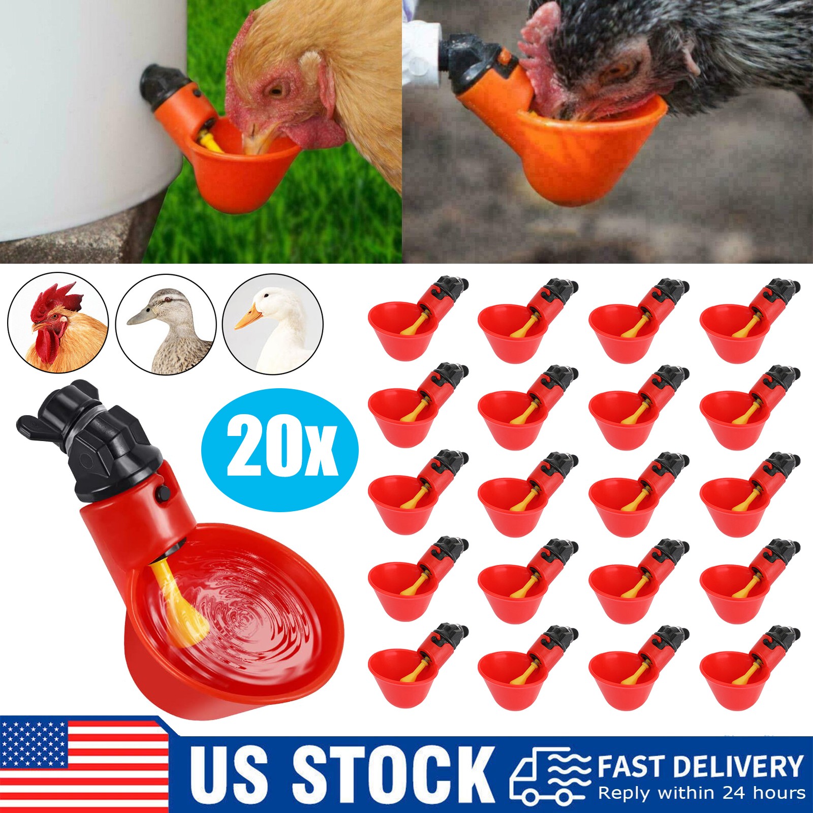 20x Chicken Waterer Cups Poultry Water Cups Automatic Poultry Waterer, Duck Bird