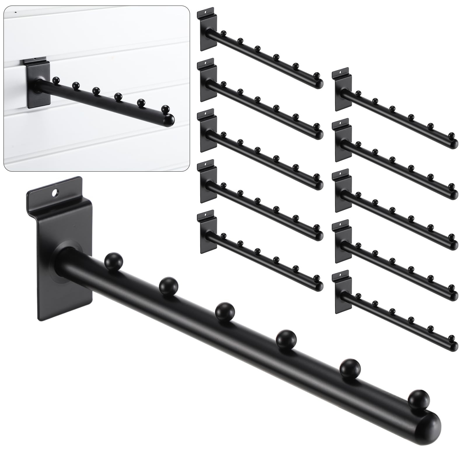 10 PCS 12 Inch 6 Ball Waterfall For Slatwall Panel Black Metal Hangers