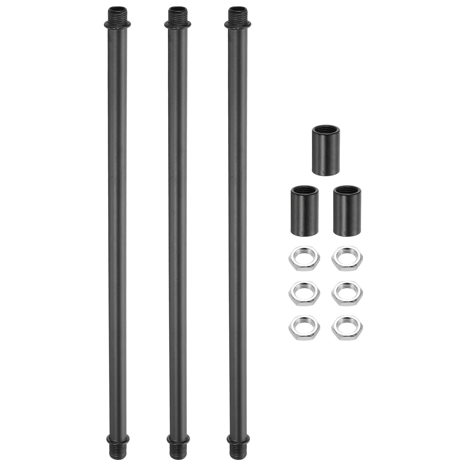 3Set 250mm/9.84" Straight Pipe Lamp Stems Rod Kit, M10 Fine Thread, Black