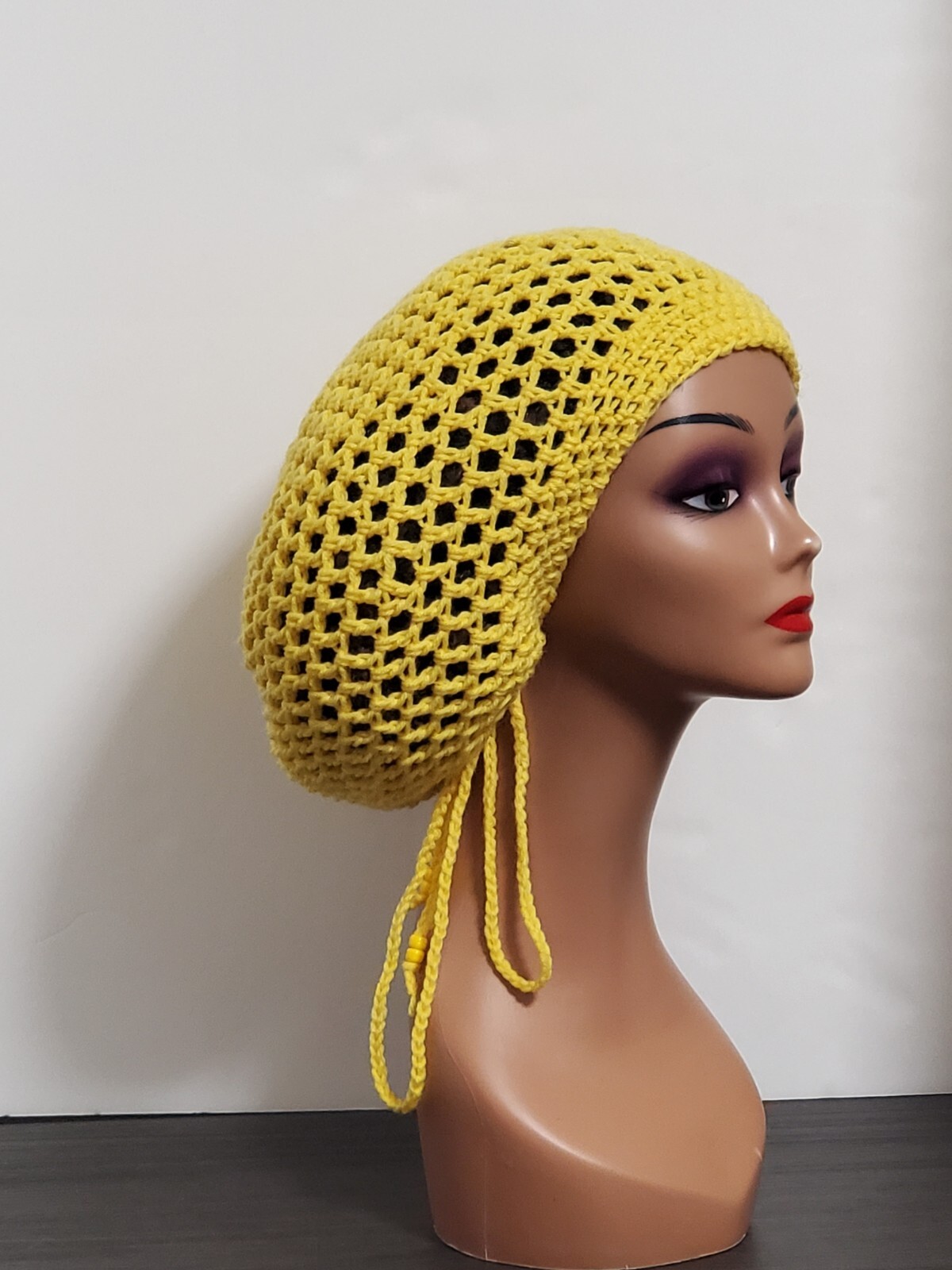 Handmade Yellow Crochet Dreadlock Tam with drawstring Slouchy Hat