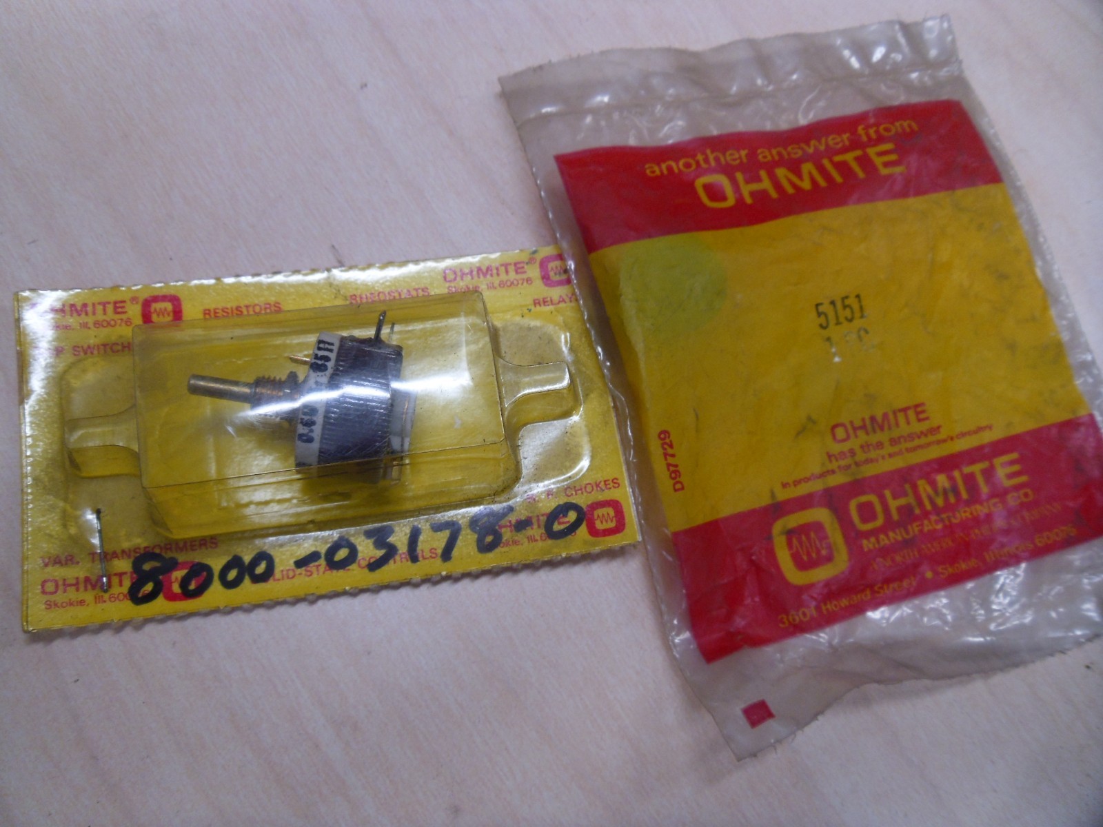 Ohmite 5151 knob & 0109 RES35R Rheostat 35 Ohms 12.5 Watts 8000-03178-0  NOS  J3