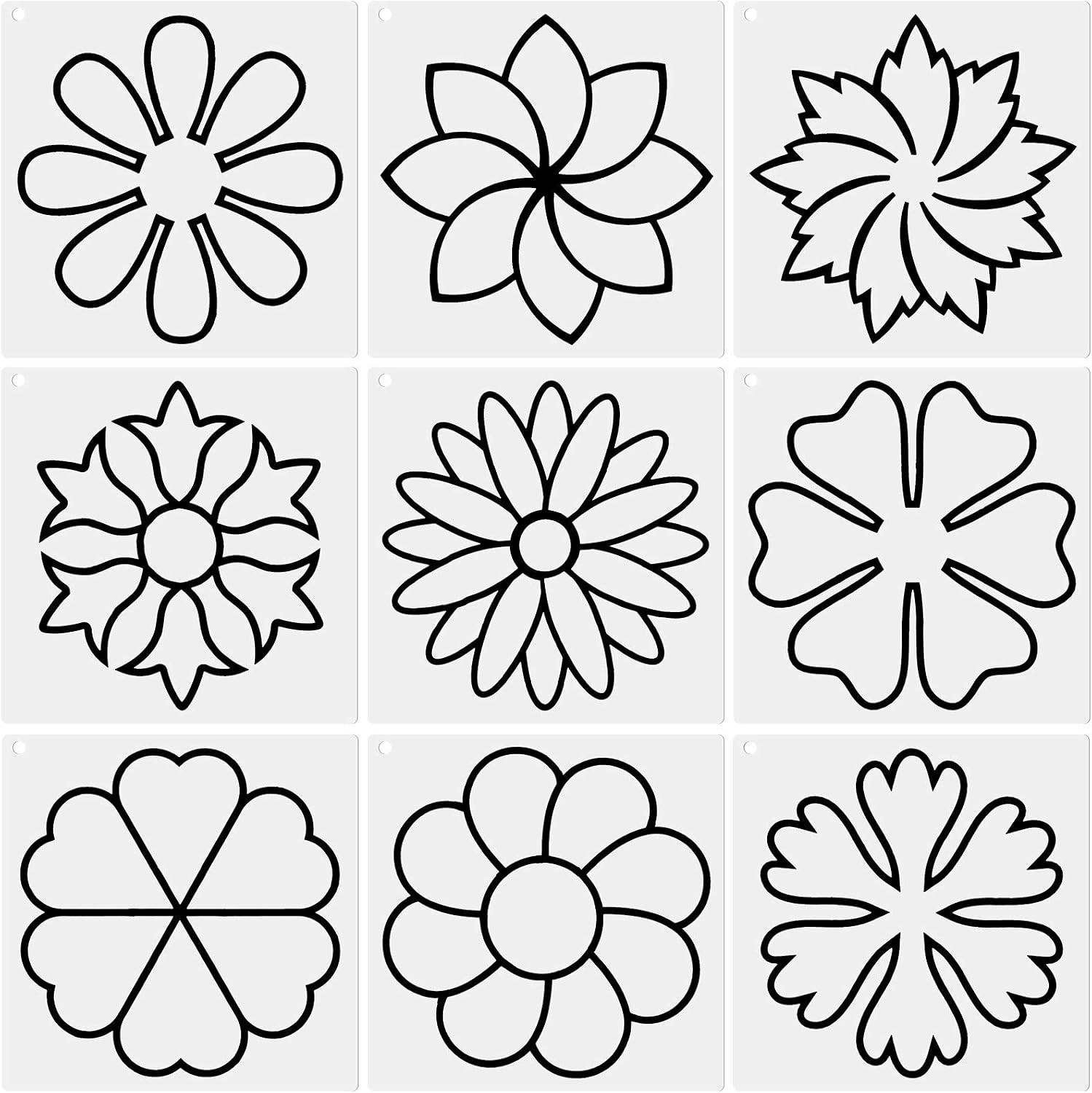 9 Pieces Flower Line Quilting Stencil Kit Sewing Flower Reusable Template