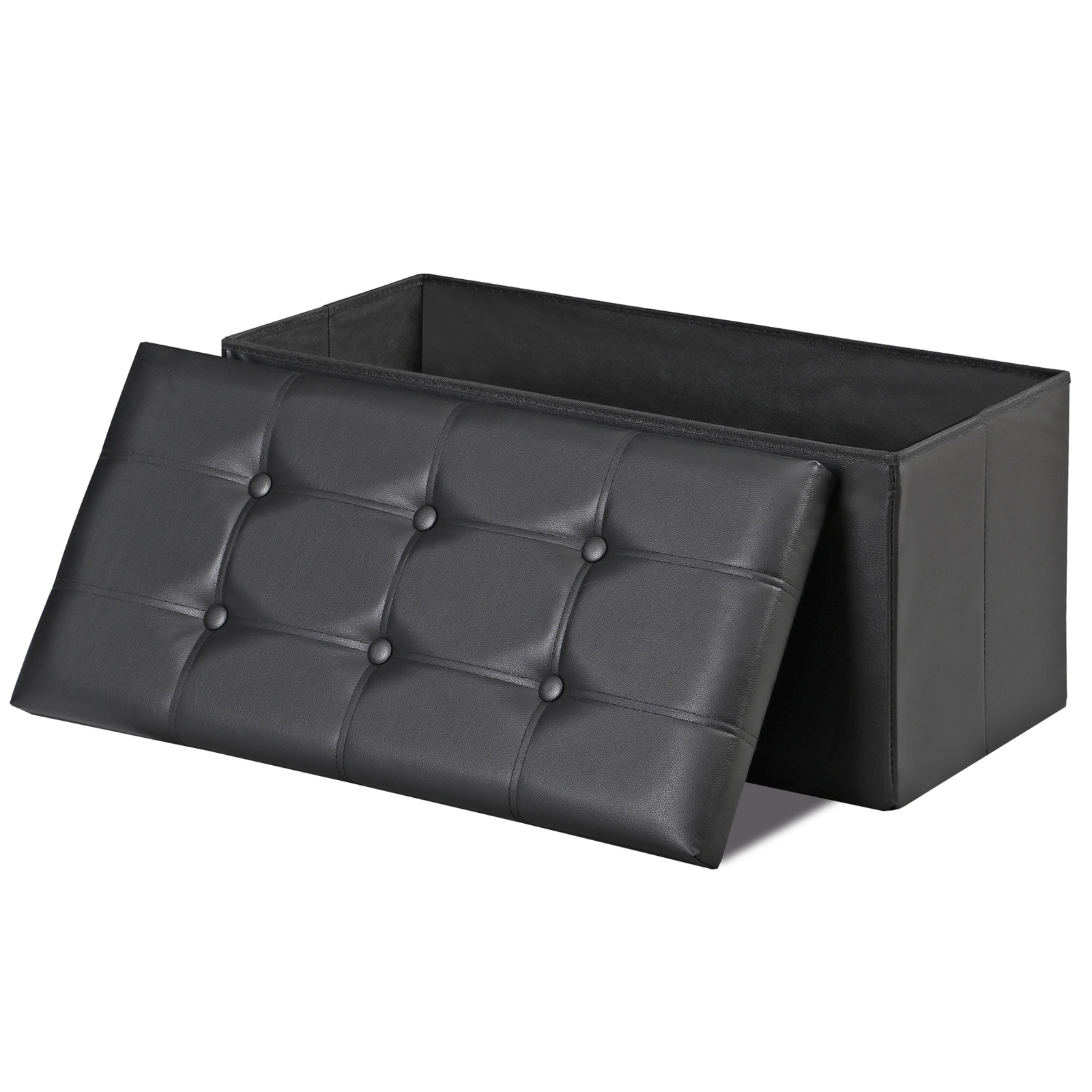 30" Folding Storage Ottoman Footstools MDF Frame Hallway Soft Seat Black