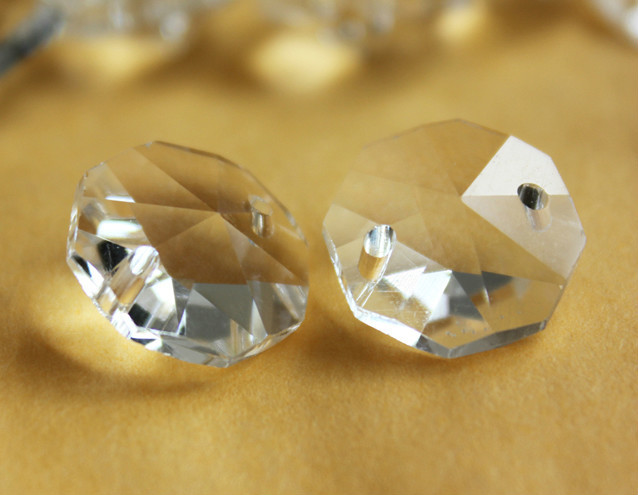 100PCS Clear Glass 14mm Crystal Octagon Beads Decor Chandelier Lamp Chain Parts
