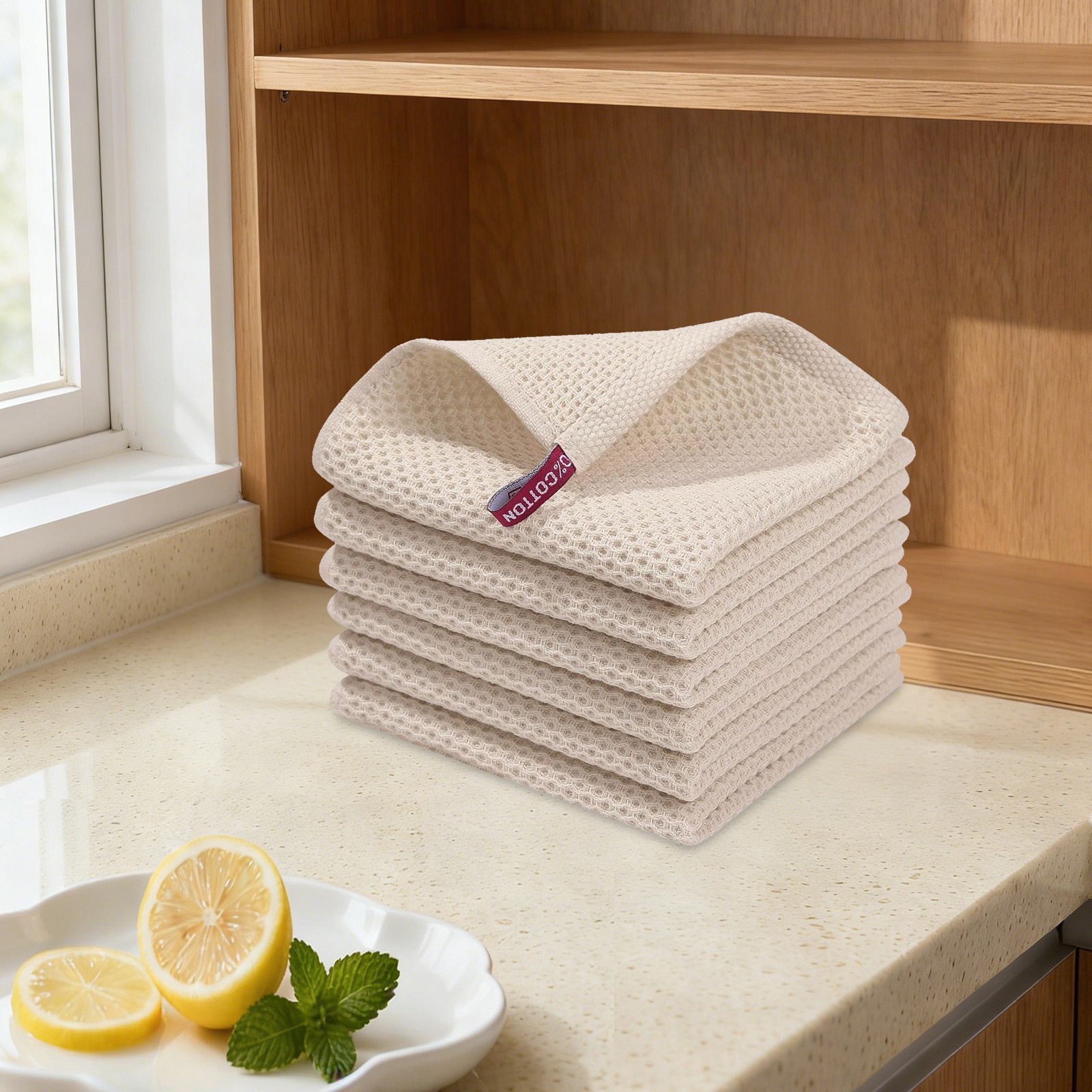 6 pcs 100% Cotton Waffle Weave Kitchen Dish Cloths, Soft Quick Drying Dish Cloth