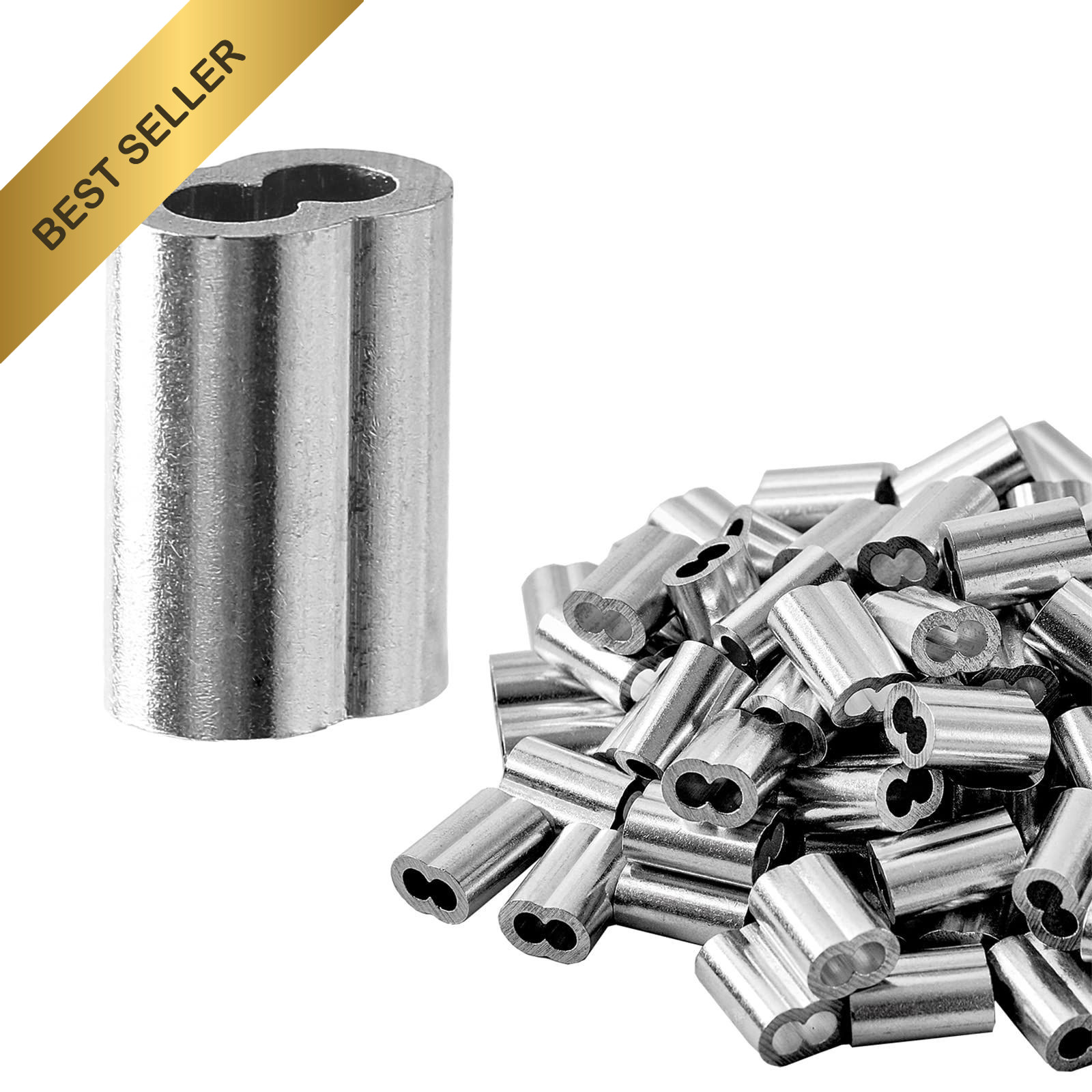 QDiShi 1/4" 6mm Aluminum Crimping Loop Sleeves Cable Ferrules Wire Rope 30 Pcs