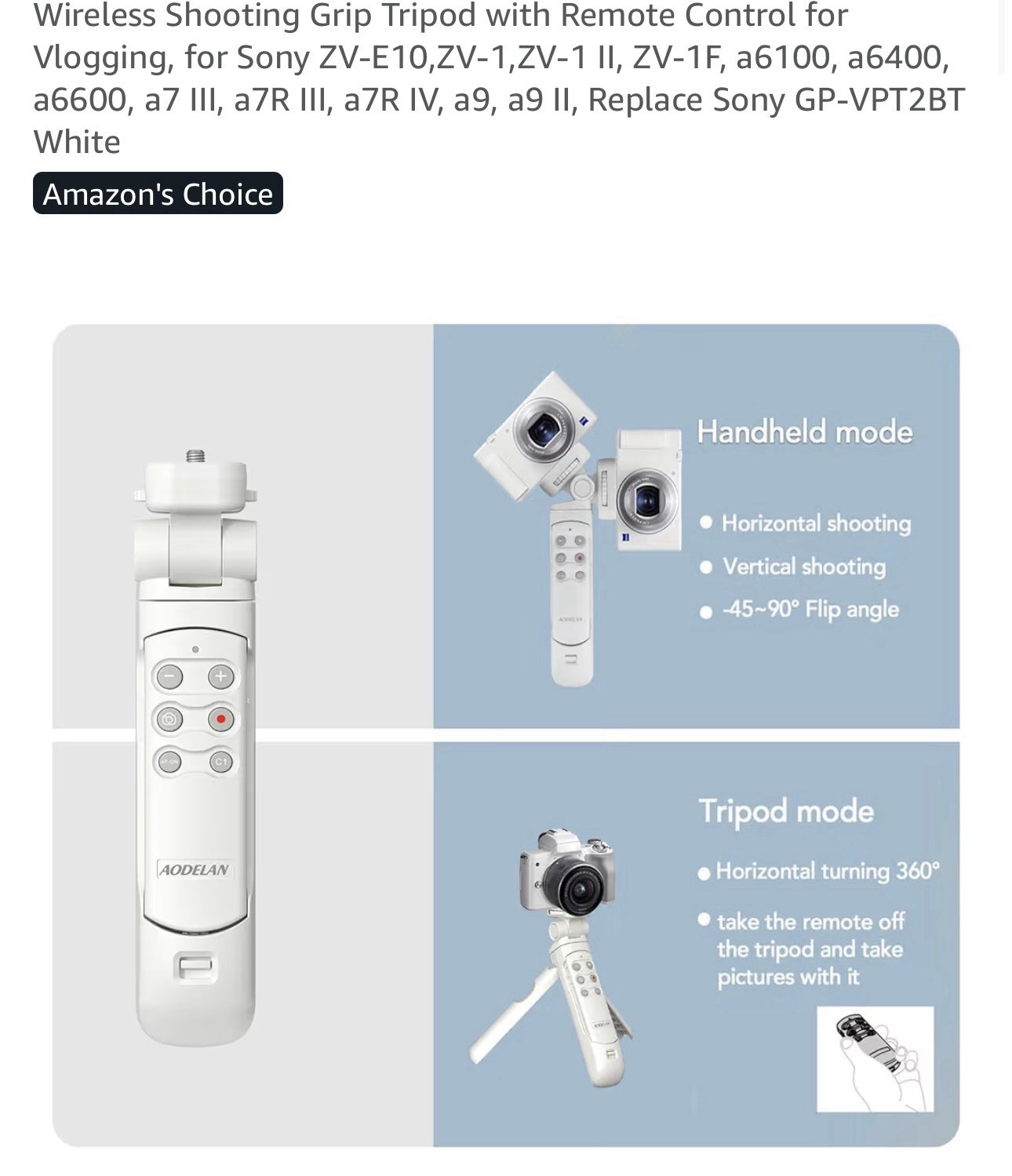 AODELAN Wireless Shooting Grip Tripod with Remote Control for Vlogging, for Sony