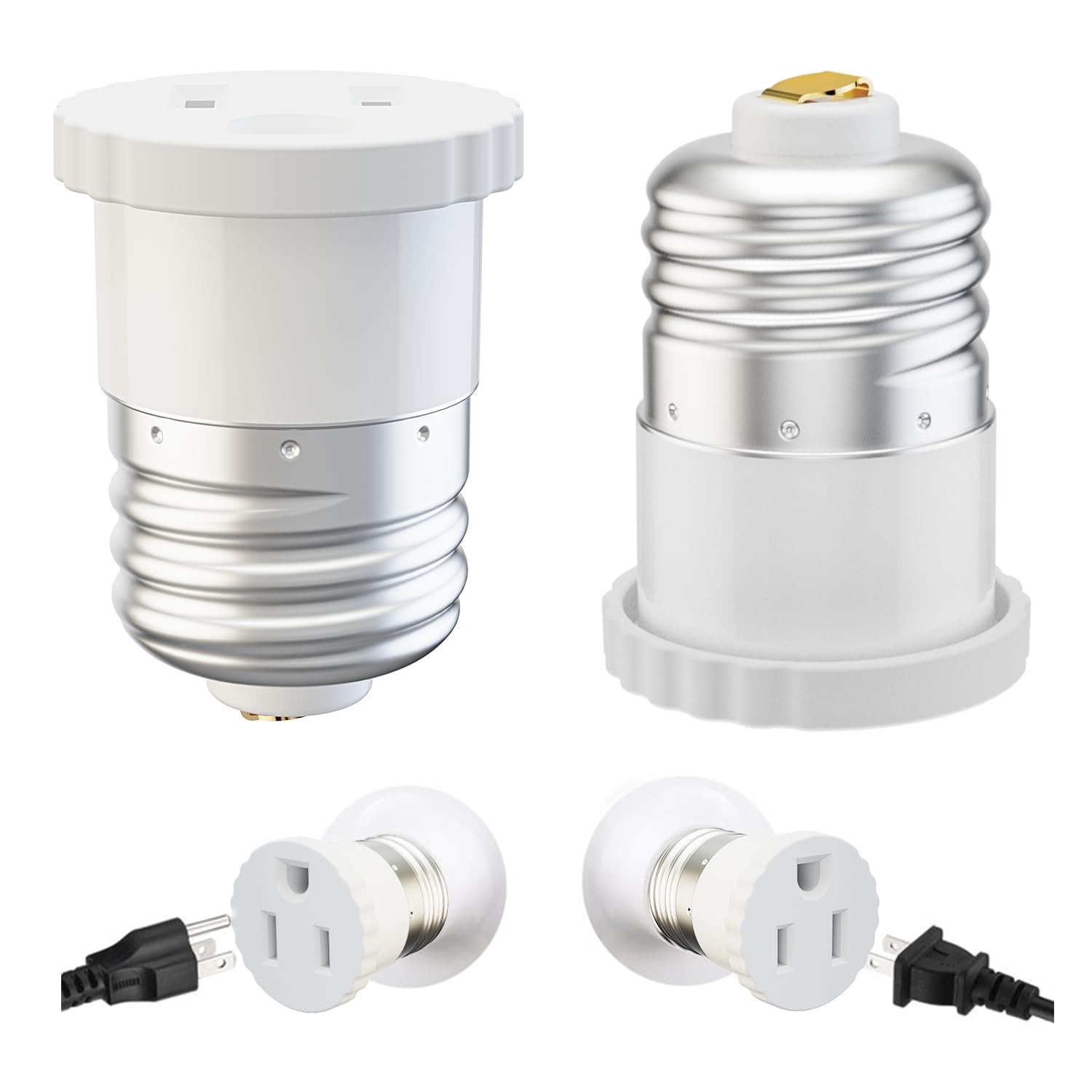 Light Socket Adapter 2 Pack Convert Bulb Outlet Plug White Household