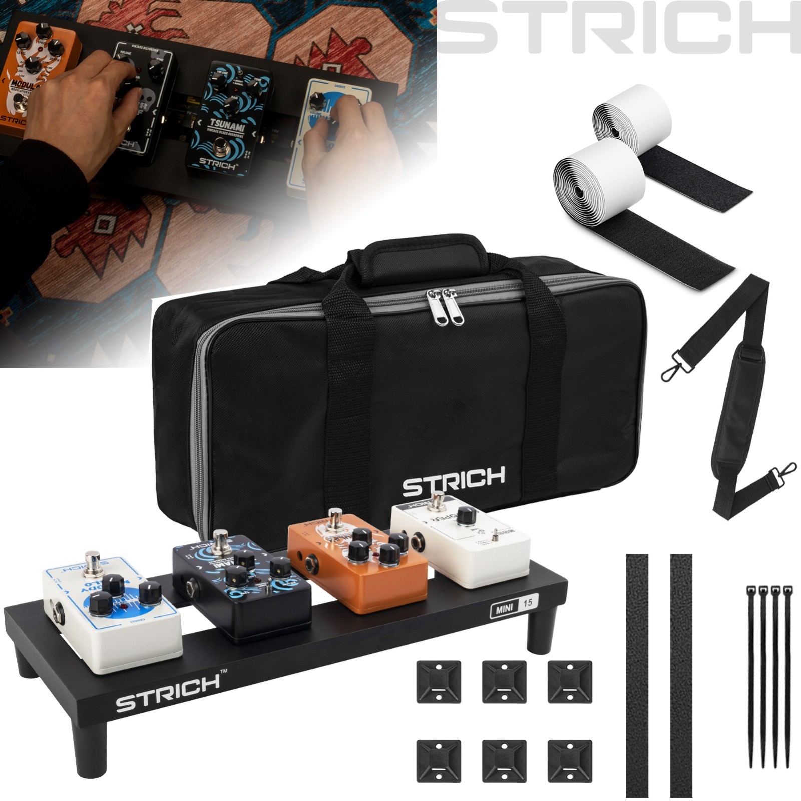 STRICH Small Guitar Pedal Board Guitar Effects Compact Pedalboard with Carry Bag
