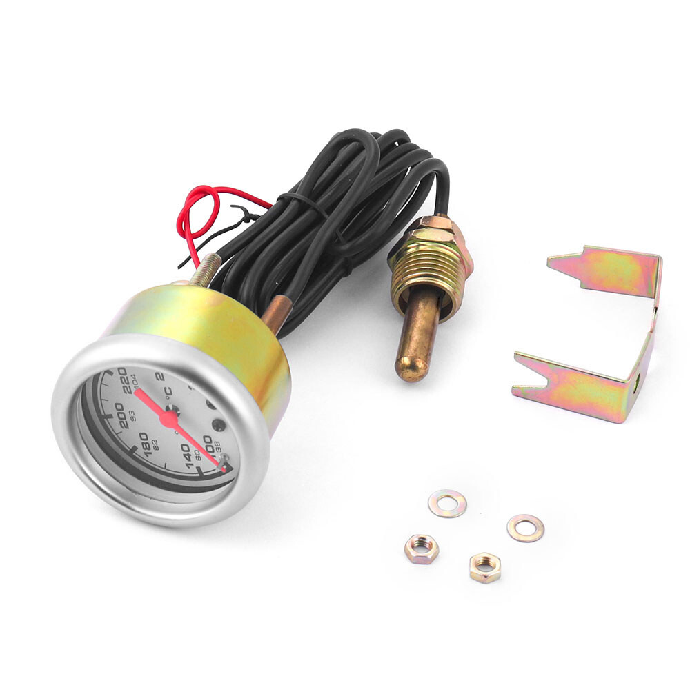 2" 52mm Pointer Mechanical Water Temp Gauge Meter 38-121℃/100-250℉ Sensor 1/2npt