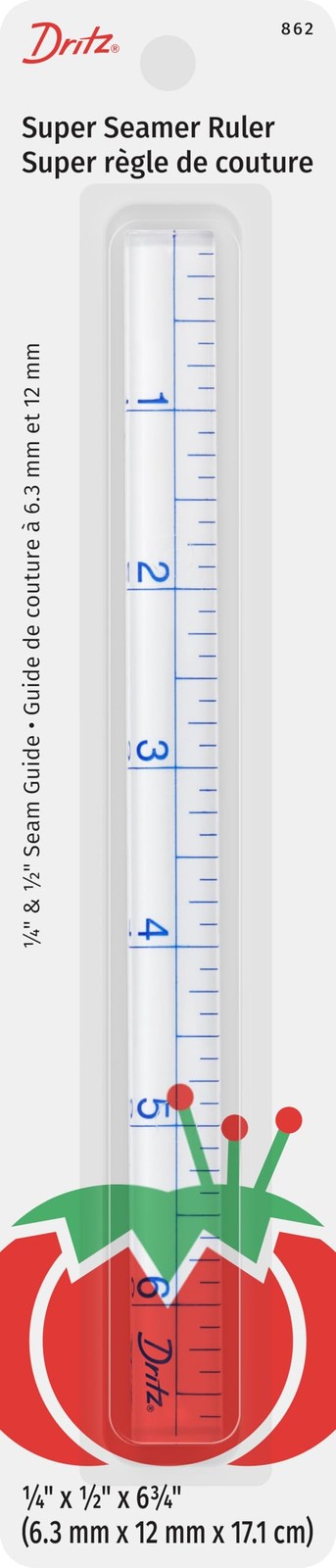 Dritz Super Seamer Ruler, 1/4" x 1/2" x 6-3/4", Clear