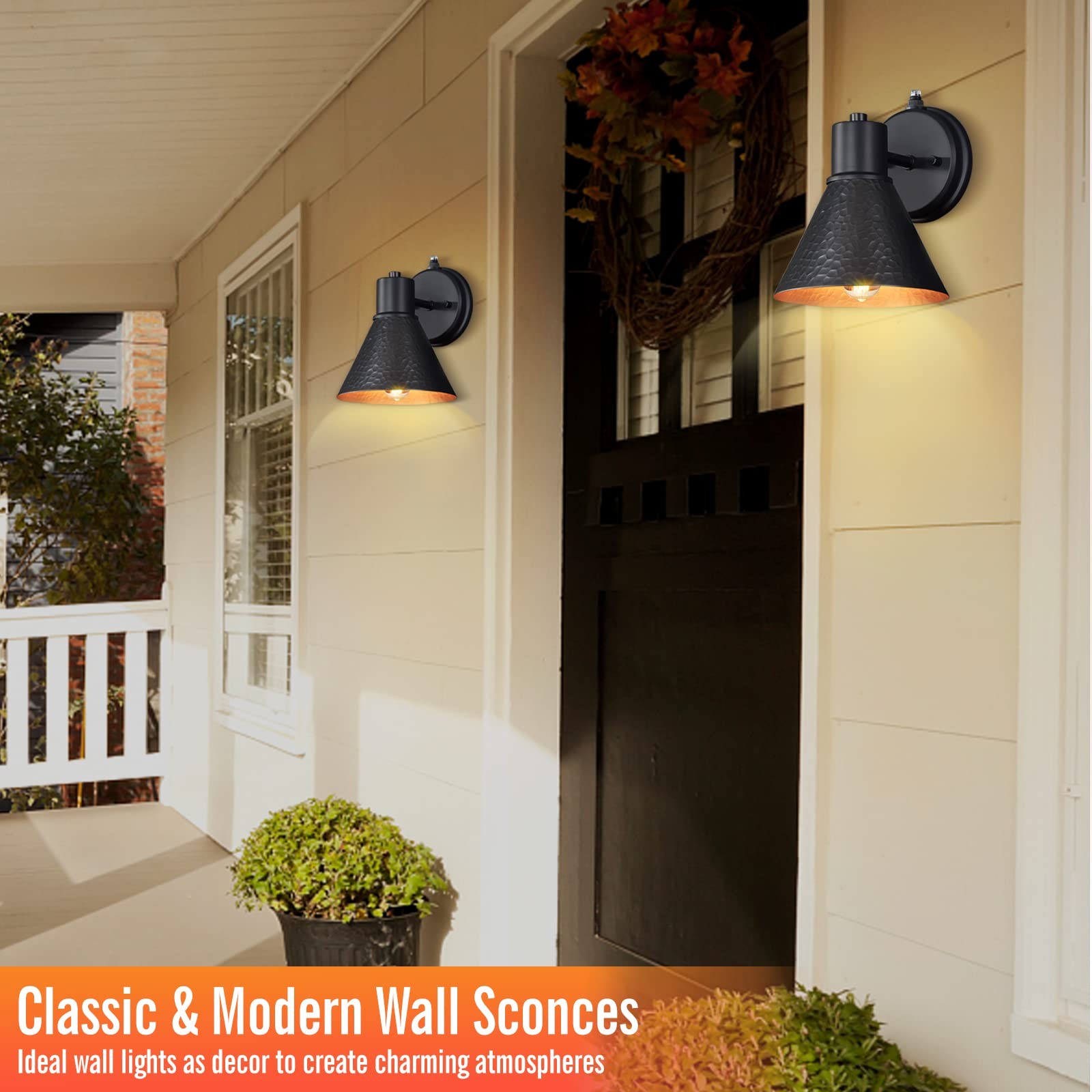 2 Pack Dusk to Dawn Outdoor Wall Sconces, Black Barn Light