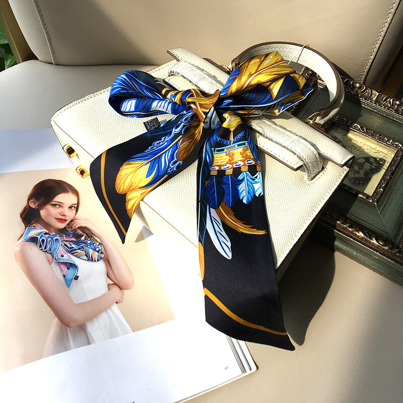 Pure Twill Silk Scarf Ribbon Harness Print Fashion Slim Head Band Necktie 86*5cm