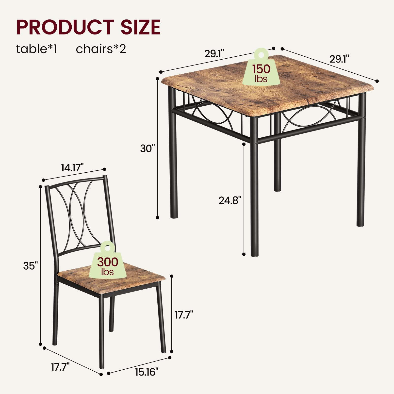 ✨Dining Room Table Sets, 3 Piece Kitchen Table & Chair Sets, Space Saving Design