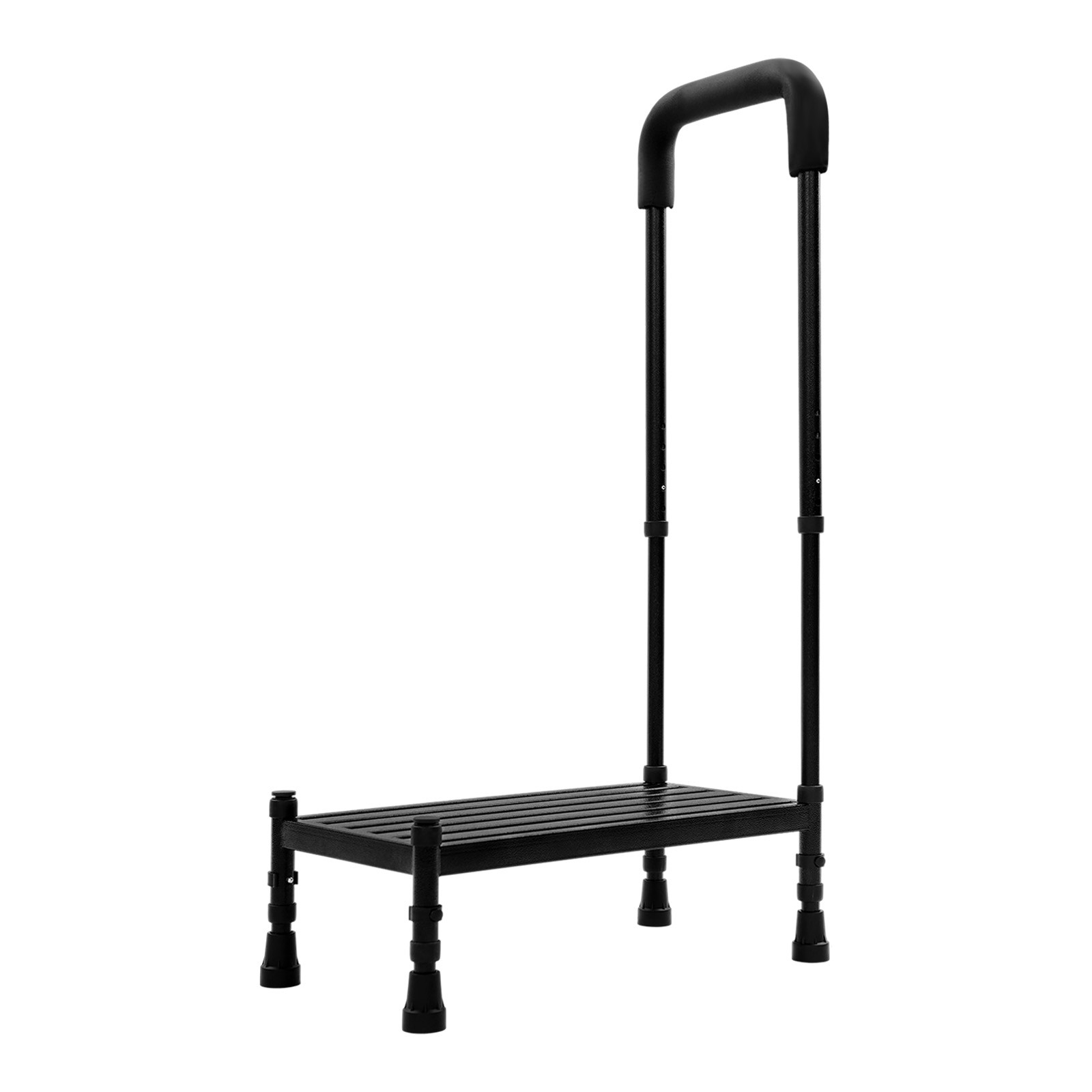 Black Floor Standing 1-Step Stool Adult Ramp with Handrail Metal Stepping Stool