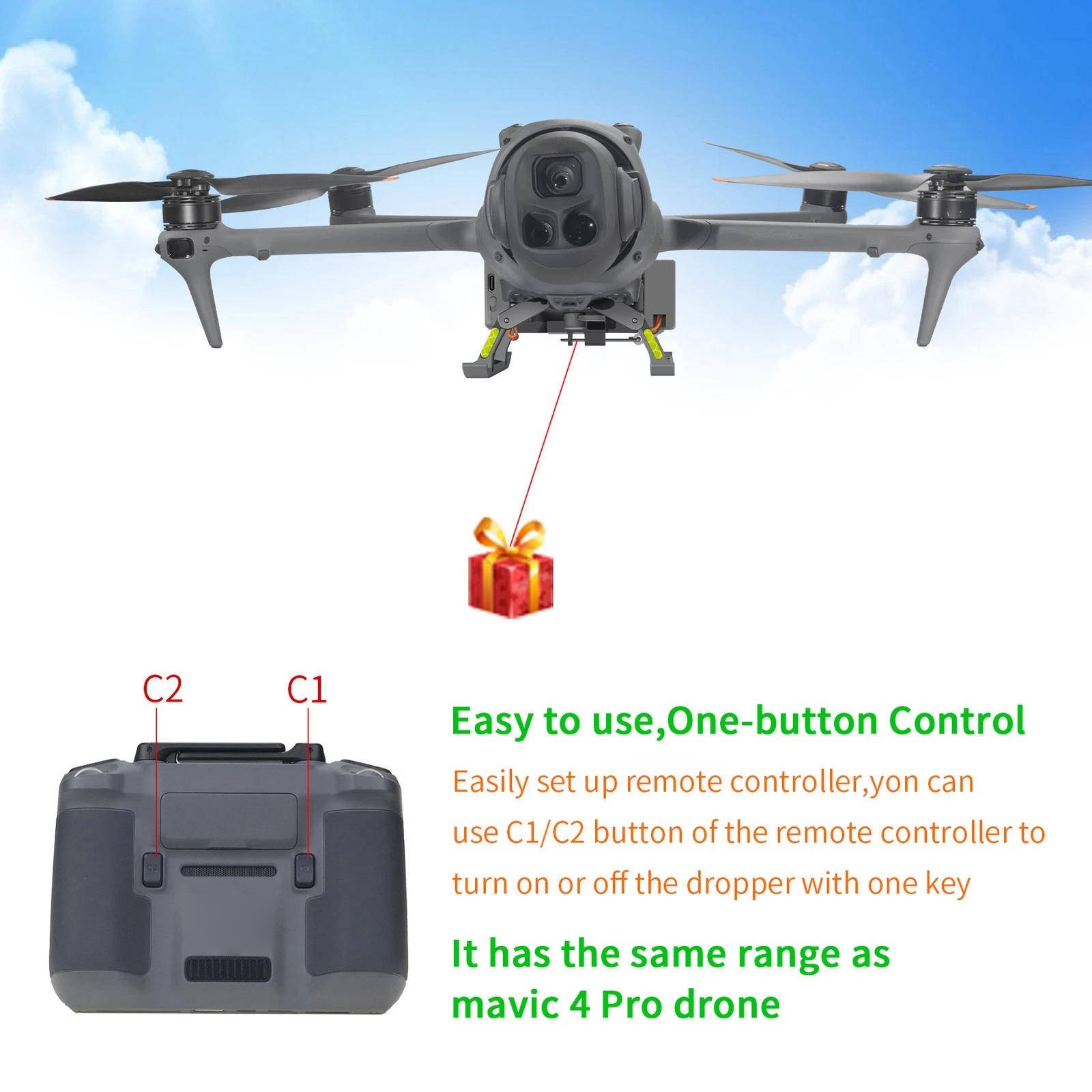 For DJI Mavic 4 Pro Gift Dropper Accessory 500g Capacity w/Quick Release Button