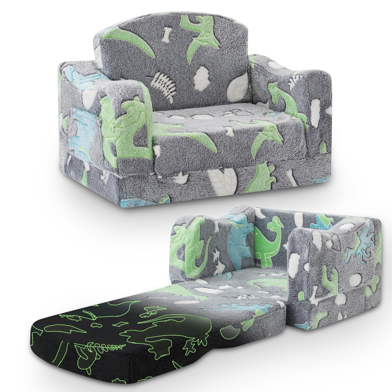 Thick Comfy Toddler Chair and Couch for Kids,2-in-1 Soft Plush Fold Out Sofa for