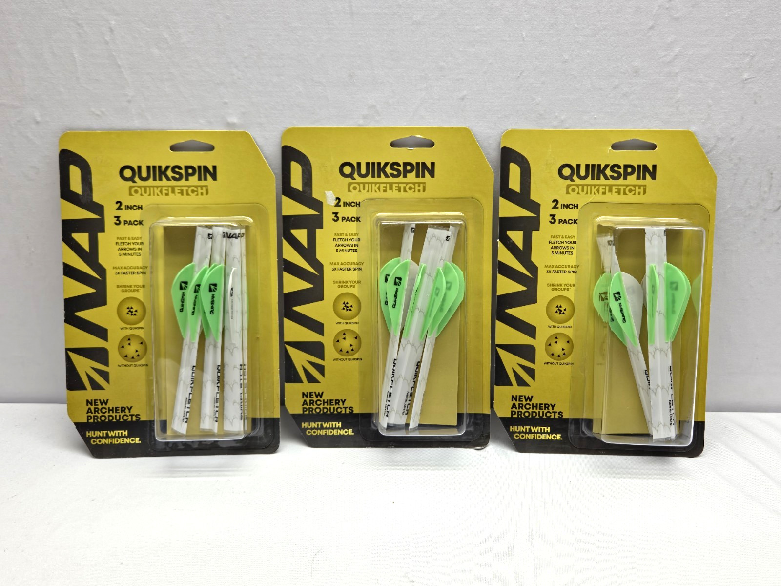 3x NAP Quikspin Quikfletch 3 Packs 2" Arrow Fletch White/Green - New Sealed