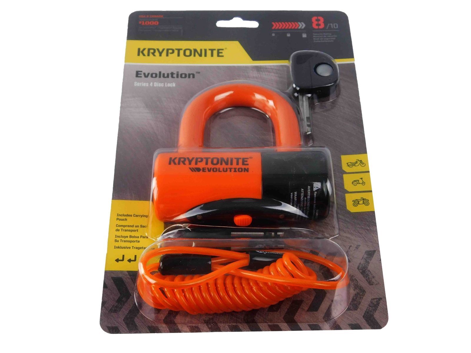 Kryptonite Evolution Series 4 Disc Lock ORANGE w/ 912 4ft Integrated Chain