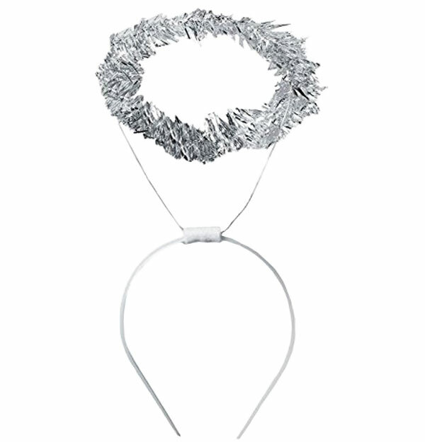 Angel Halo Headband Adult Or Child Unisex Silver Tinsel Halo On A Plastic Band