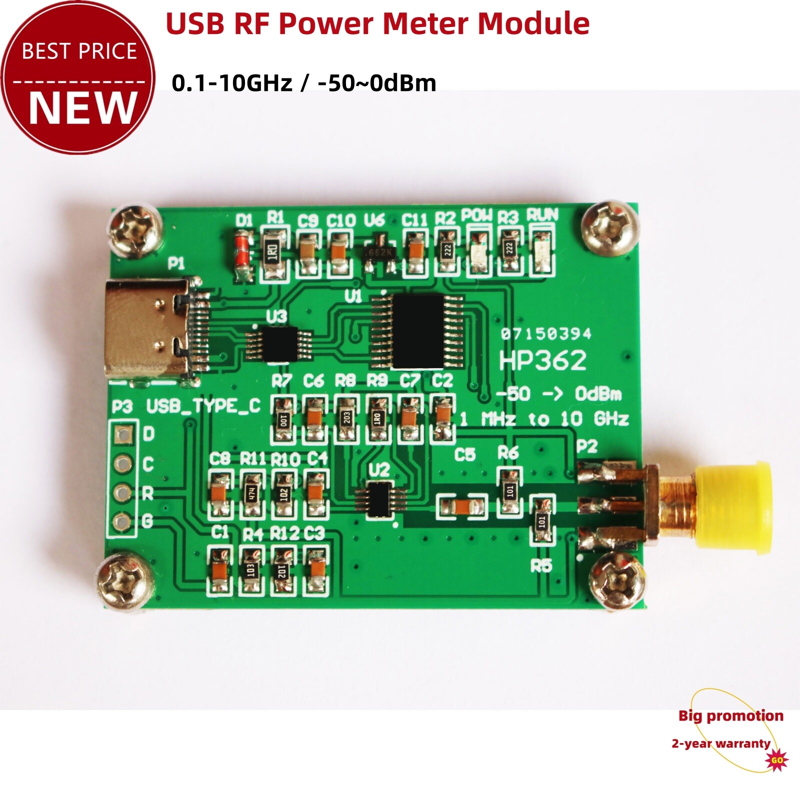 0.1-10GHz USB RF Power Meter Module RF Power Measurement -50~0dBm 5VDC tp1