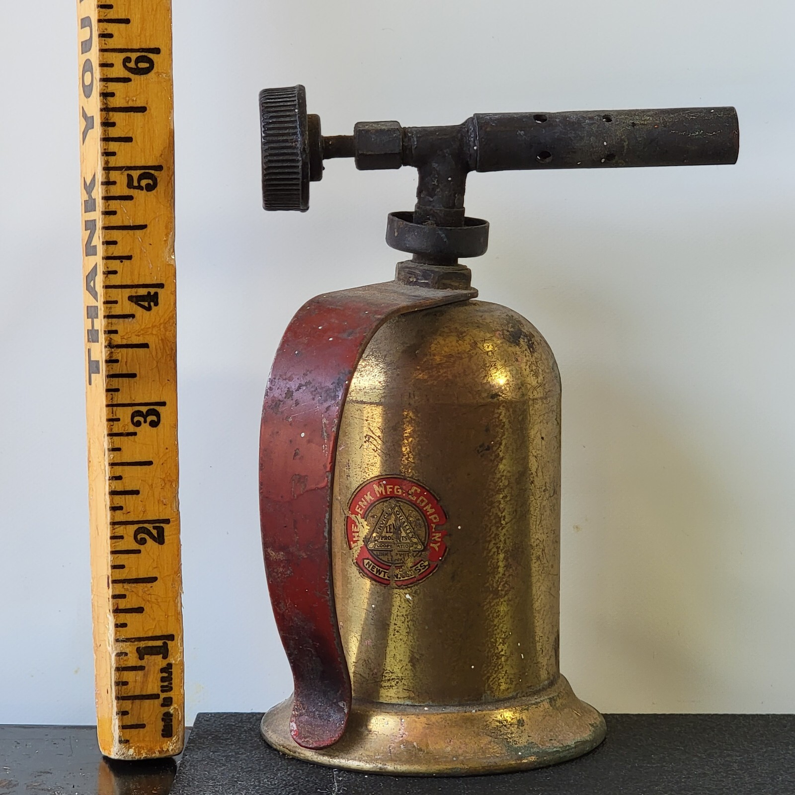 Vintage Lenk Brass Red Handle Torch Bakelite Knob original Unrestored condition