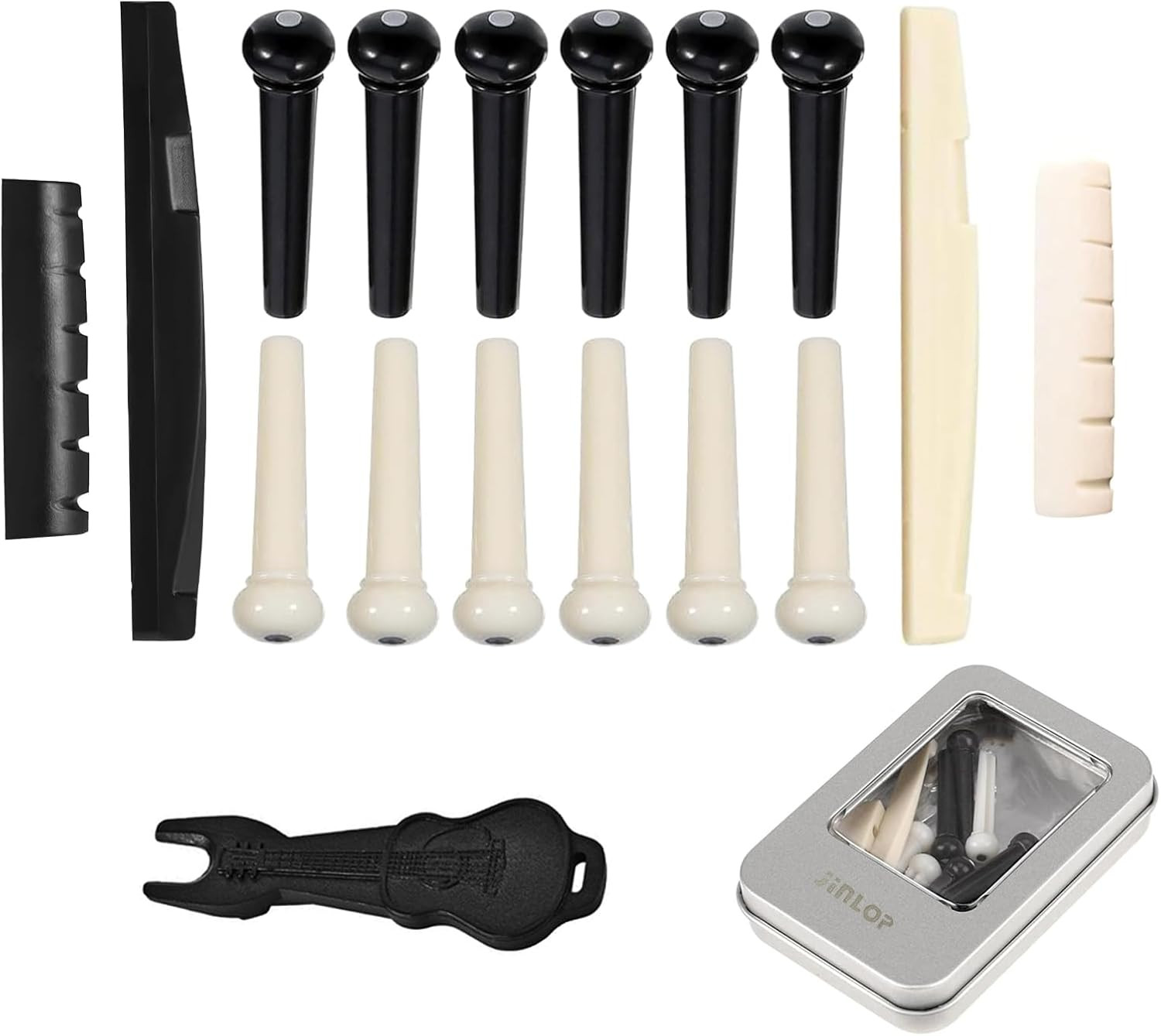 12Pcs Acoustic Guitar Bridge Pins Pegs and 2 Set Saddle Nut with 1Pc Bridge Pin