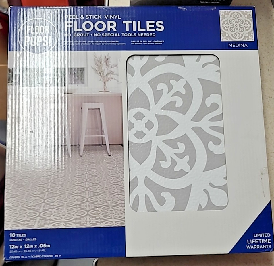 2pk FloorPops FP2942 Medina Peel & Stick Floor Tiles Gray/White 12" x 12" A-1