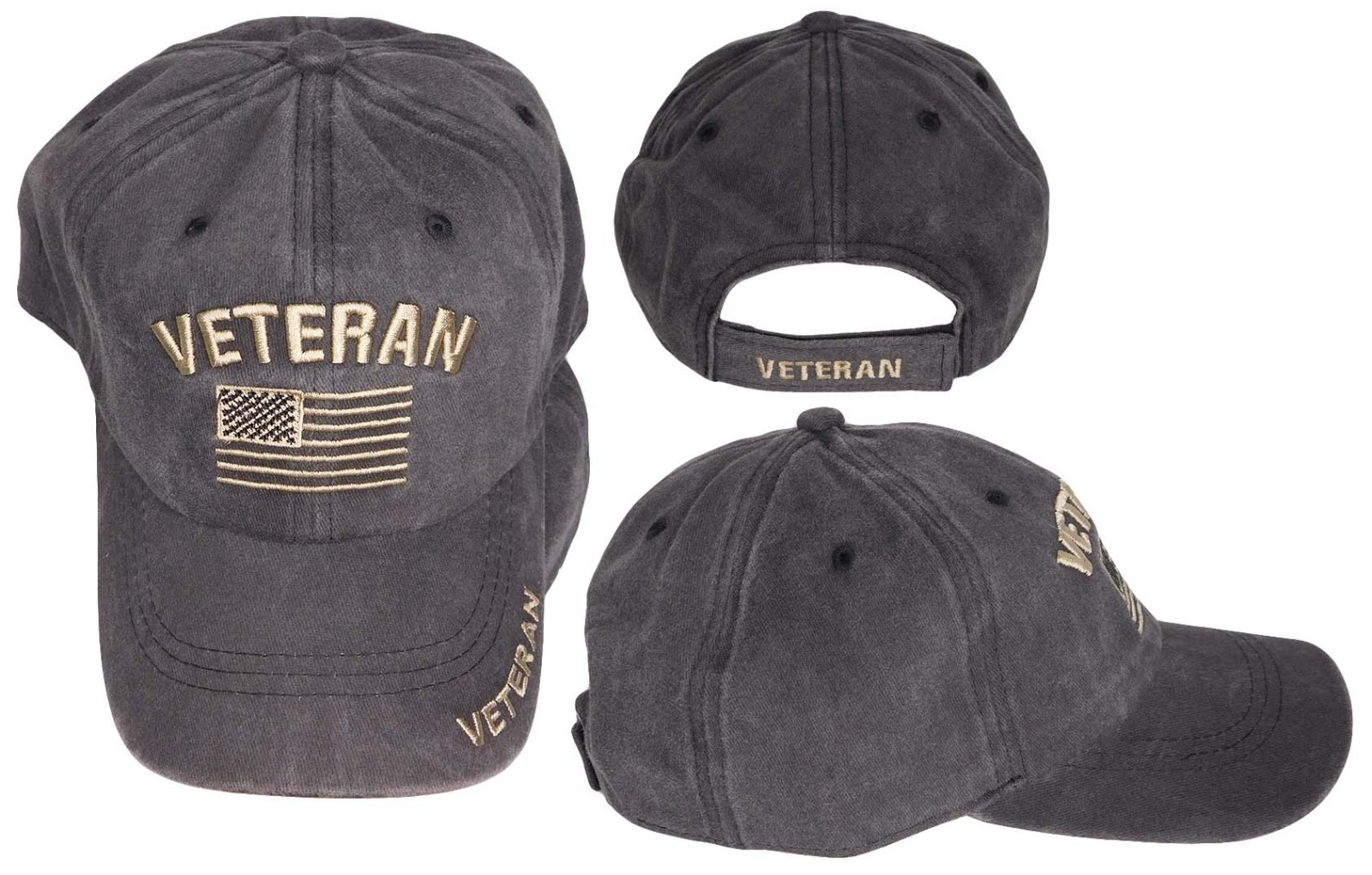 Veteran USA Flag Grey Gray Cotton Premium Quality Embroidered Cap Hat CAP484B