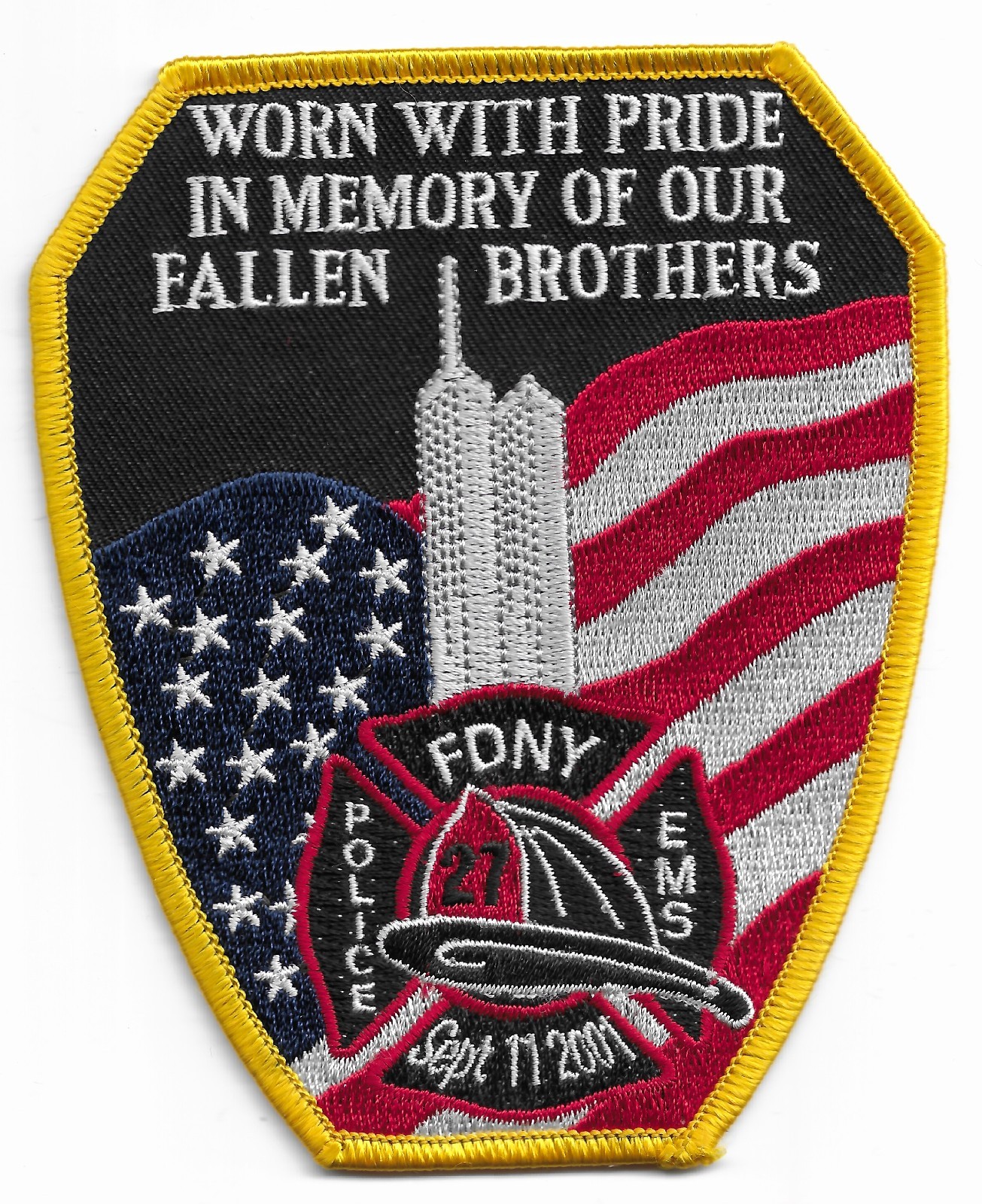 New York City FDNY TRIBUTE - Worn with Pride-Memory, NY (4" x 4.75") fire patch