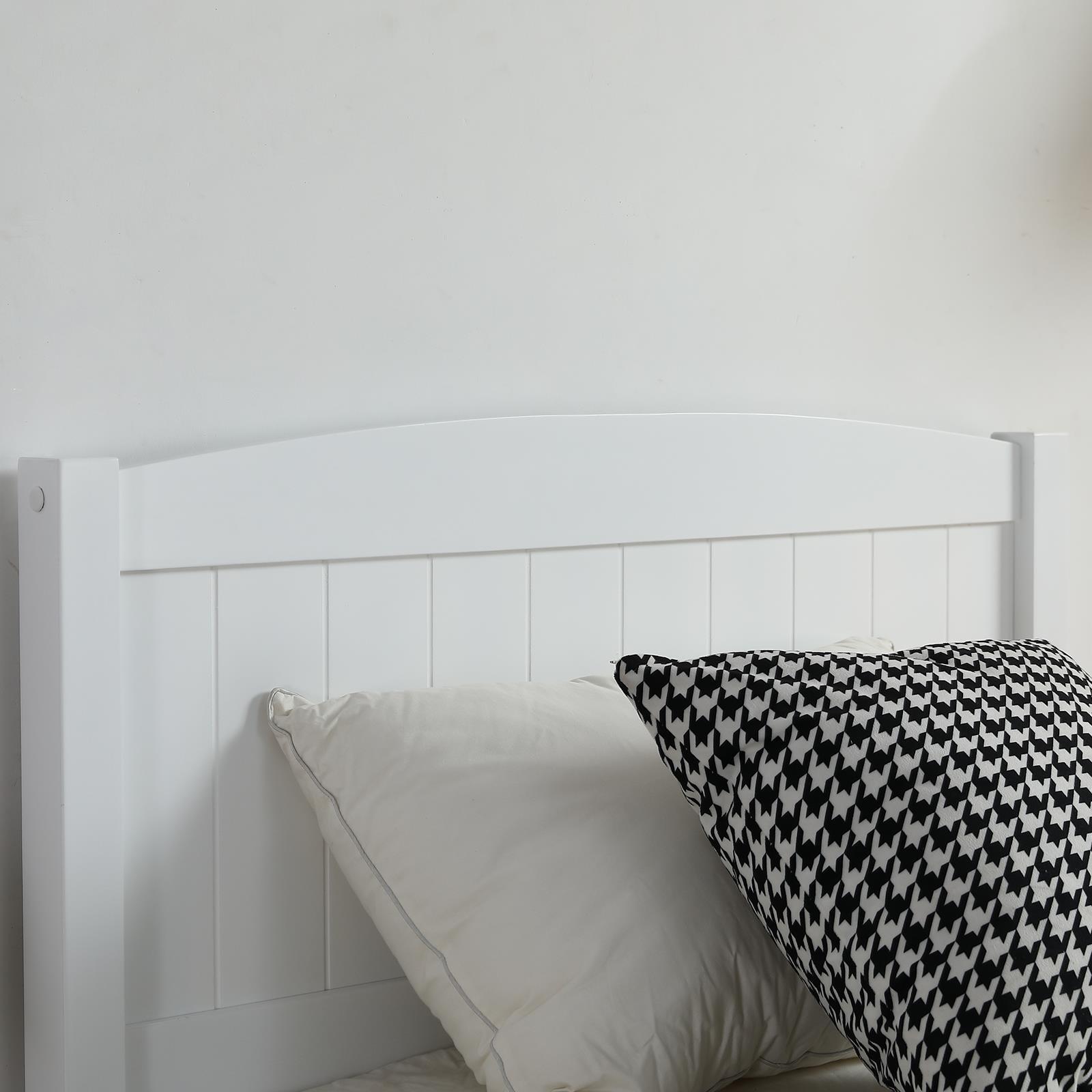 White Twin Size Solid Wood Platform Bed Frame Single Bed with Headboard