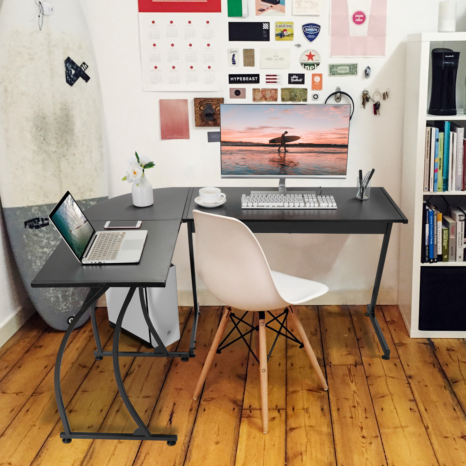 58" L-Shaped Corner Computer Desk PC Laptop Study Table Workstation 3 Colors
