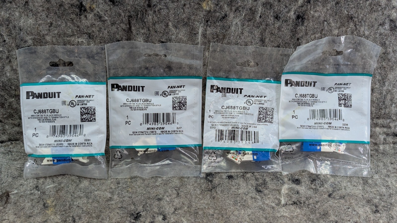 🔥4 New🔥 PANDUIT CJ688TGBU Mini-Com UTP RJ45 Cat 6 TG Jack Module, Blue