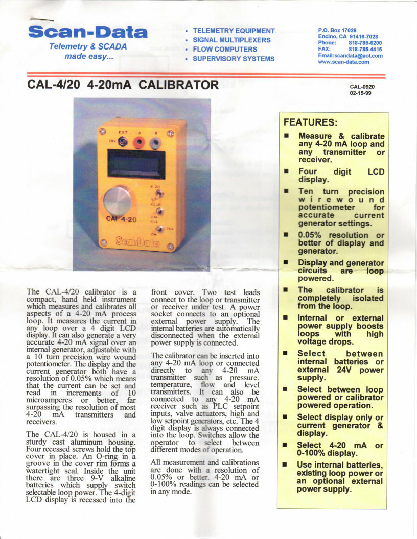 Scan-Data 4-20mA Calibrator