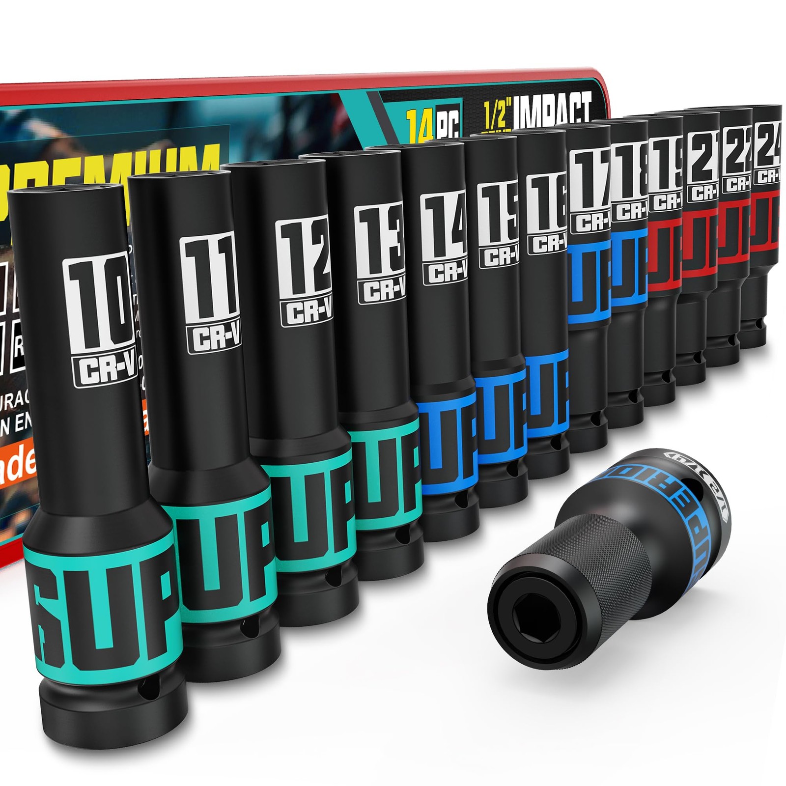 Juego De Dados 1/2 Profundos Métricos 14 Piezas Para Taladro Impacto 10-24 MM US