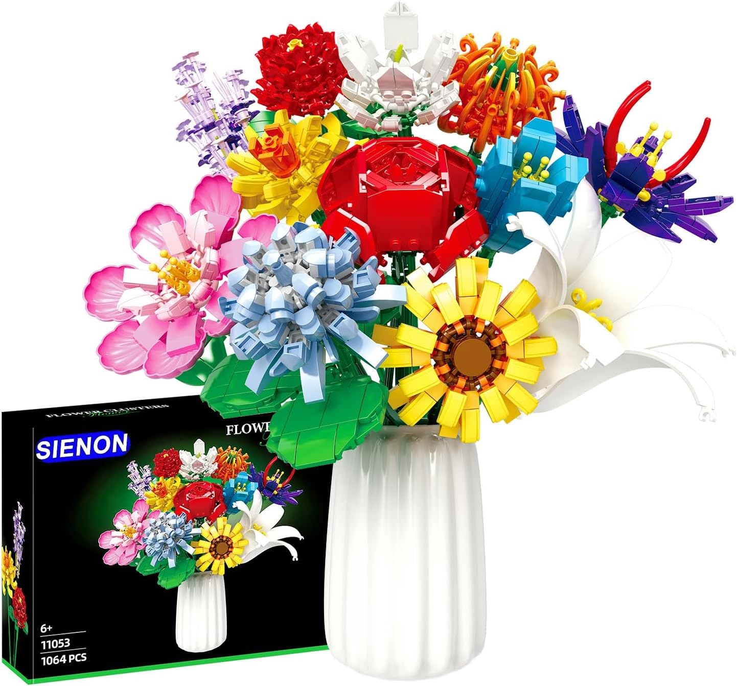 SIENON Flower Bouquet Building Blocks Toys 1064PCS | 12 Assorted Flowers Bota...