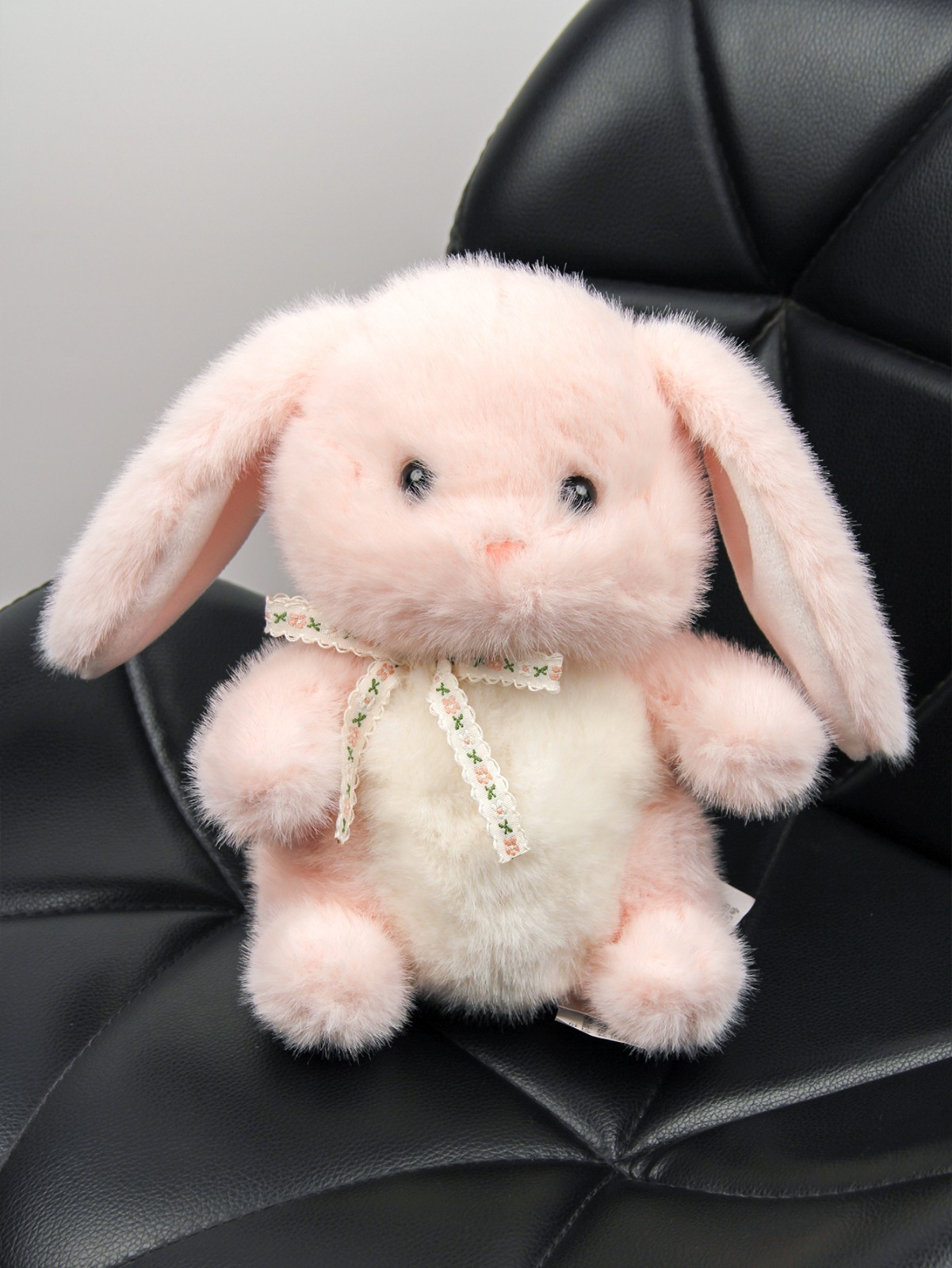 9.06×9.06 Inch Pink Floppy Ear Bunny Plush Lace Bow Stuffed Rabbit Soft Doll Gif