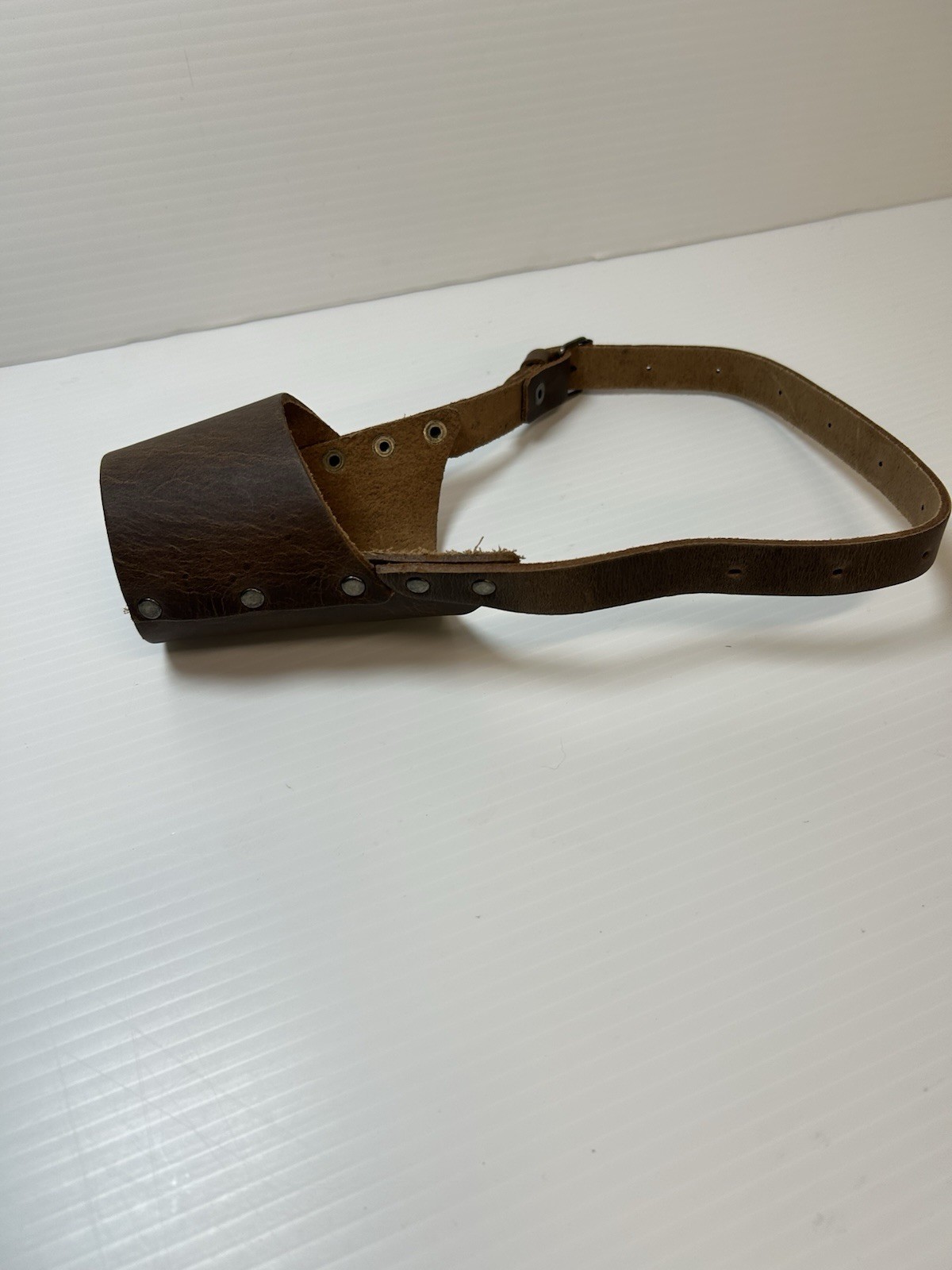 Full Grain Leather Riveted Dog Muzzle Hide And Drink Adjustable Strap Training