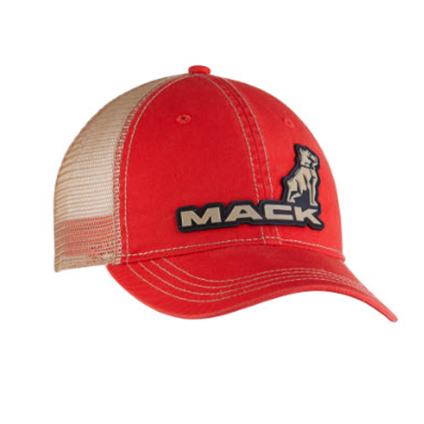 Mack Trucks Vintage Red Cap Tan mesh Snap Back 3D Logo Hat